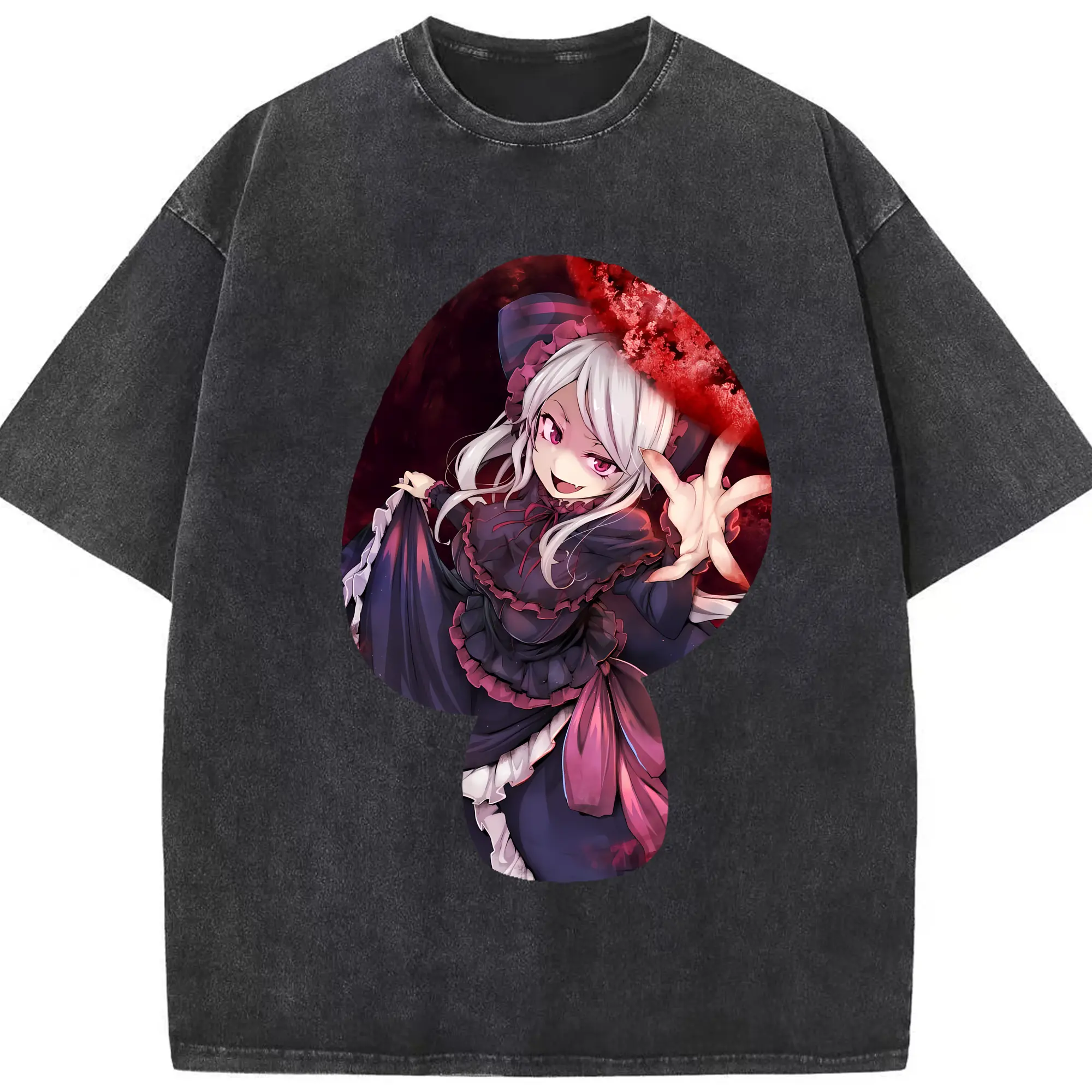 オーバーロード グッズ シャルティア・ブラッドフォールン - 綿100％ ヴィンテージ風 半袖Tシャツ ・ フロントプリント ・ 柔らか肌触り ・ 通気性 快適 ・ スポーツ カジュアル 外出用