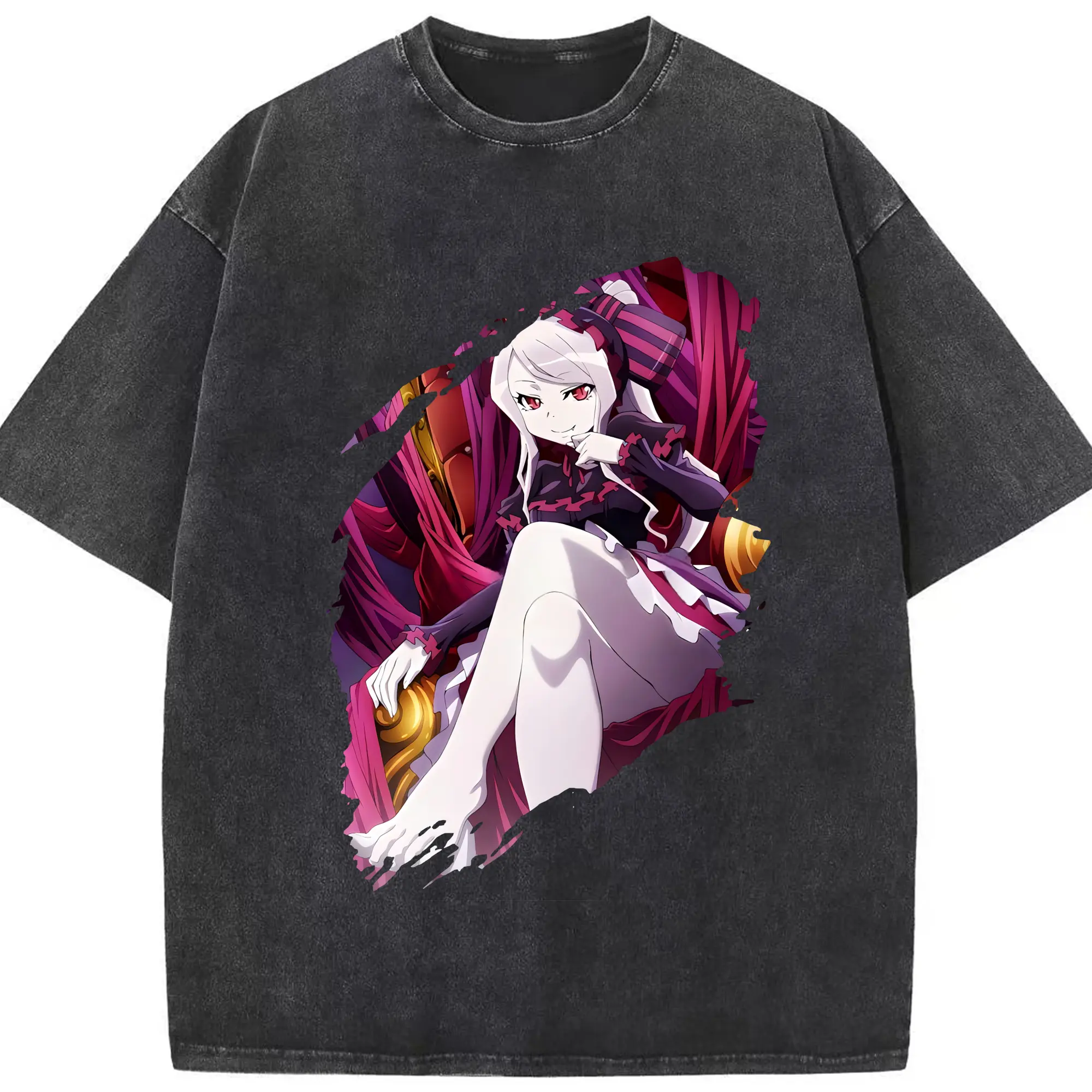 オーバーロード グッズ シャルティア・ブラッドフォールン - 綿100％ ヴィンテージ風 半袖Tシャツ ・ フロントプリント ・ 柔らか肌触り ・ 通気性 快適 ・ スポーツ カジュアル 外出用