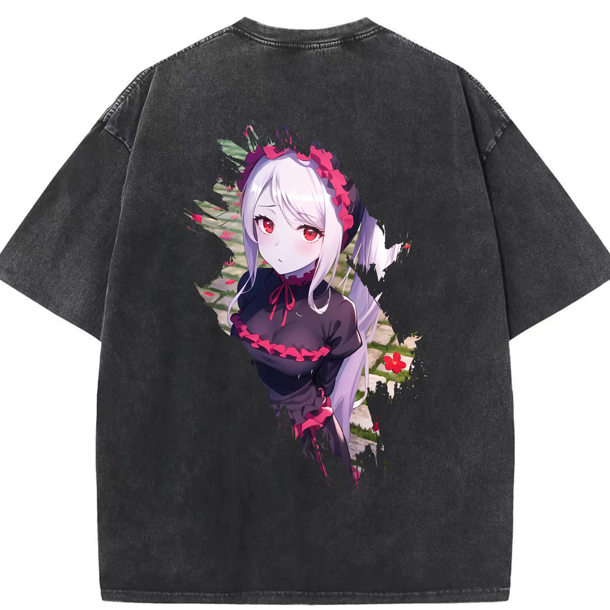 オーバーロード グッズ シャルティア・ブラッドフォールン - 綿100％ ヴィンテージ風 半袖Tシャツ ・ 背面プリント ・ 柔らか肌触り ・ 通気性 快適 ・ スポーツ カジュアル 外出用