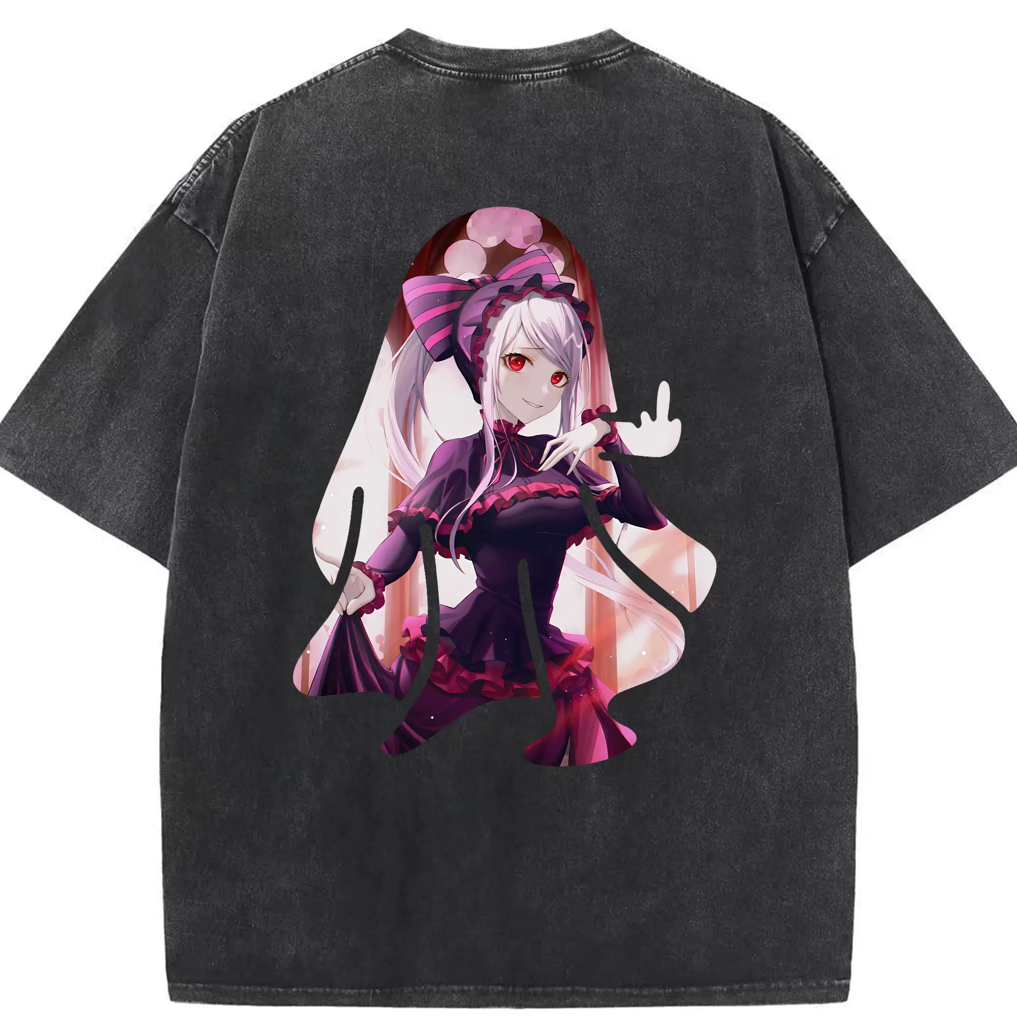 オーバーロード グッズ シャルティア・ブラッドフォールン - 綿100％ ヴィンテージ風 半袖Tシャツ ・ 背面プリント ・ 柔らか肌触り ・ 通気性 快適 ・ スポーツ カジュアル 外出用