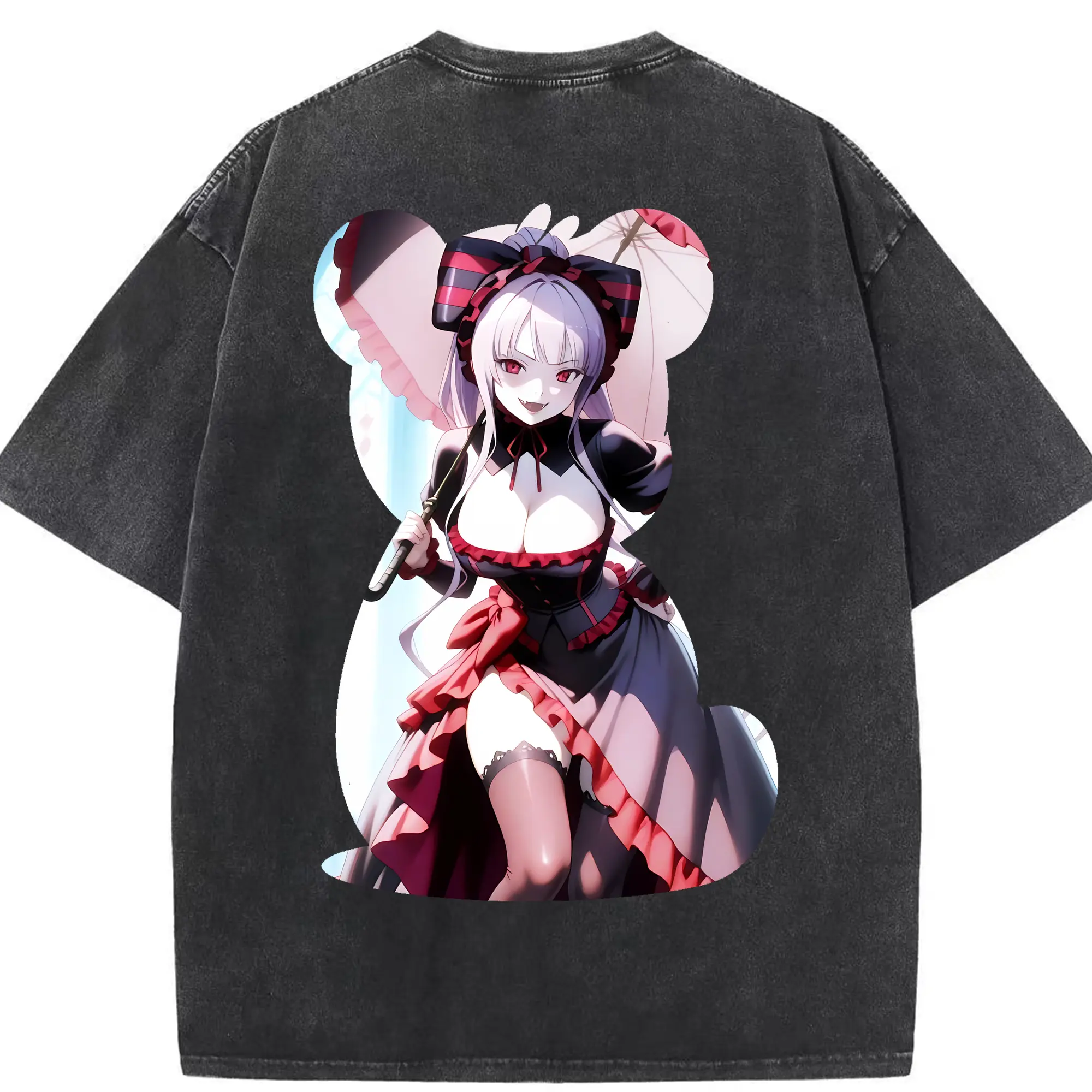 オーバーロード グッズ シャルティア・ブラッドフォールン - 綿100％ ヴィンテージ風 半袖Tシャツ ・ 背面プリント ・ 柔らか肌触り ・ 通気性 快適 ・ スポーツ カジュアル 外出用