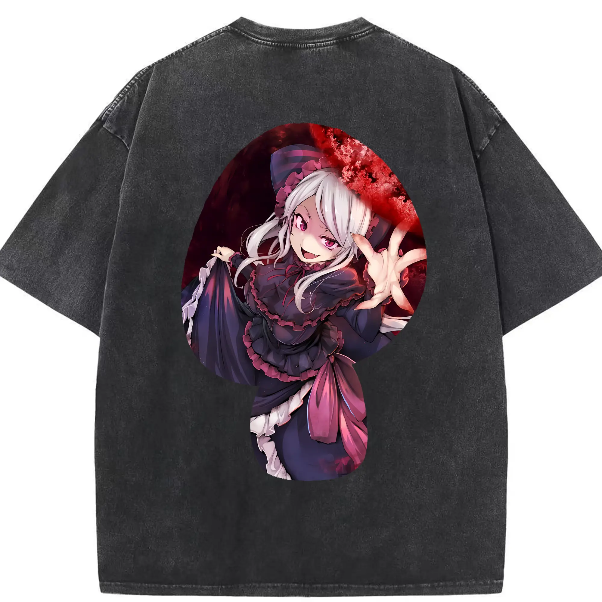 オーバーロード グッズ シャルティア・ブラッドフォールン - 綿100％ ヴィンテージ風 半袖Tシャツ ・ 背面プリント ・ 柔らか肌触り ・ 通気性 快適 ・ スポーツ カジュアル 外出用