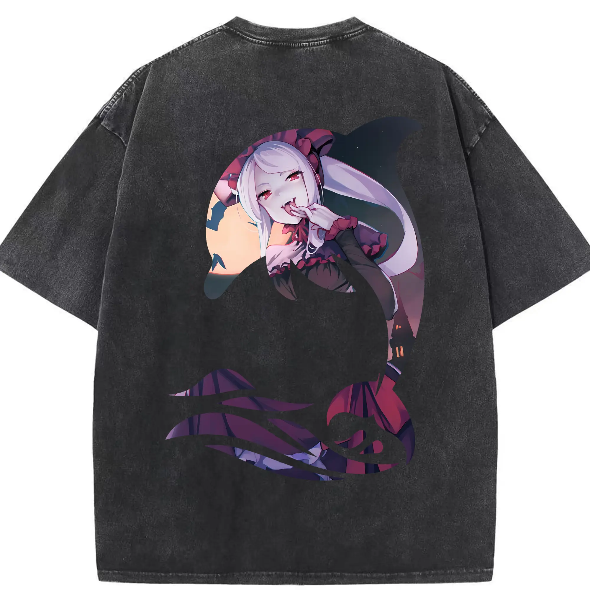 オーバーロード グッズ シャルティア・ブラッドフォールン - 綿100％ ヴィンテージ風 半袖Tシャツ ・ 背面プリント ・ 柔らか肌触り ・ 通気性 快適 ・ スポーツ カジュアル 外出用