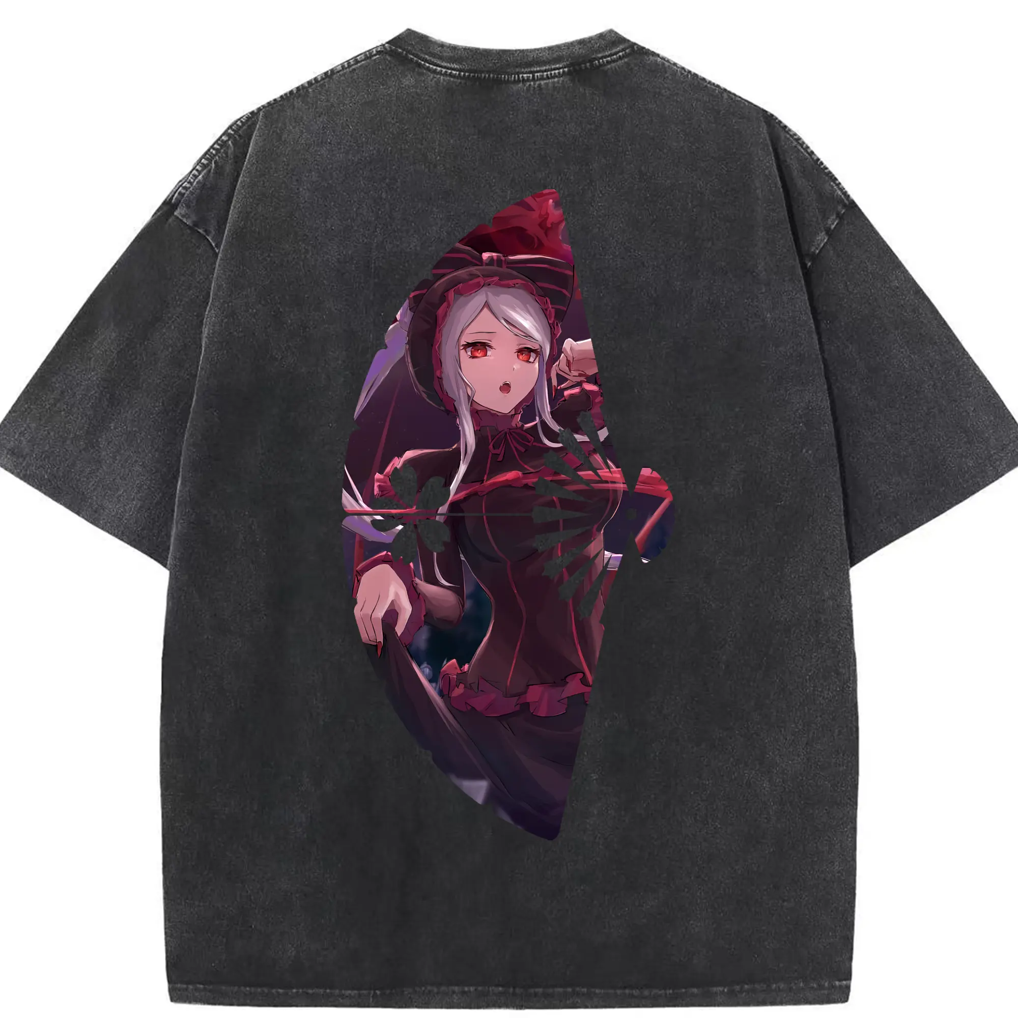 オーバーロード グッズ シャルティア・ブラッドフォールン - 綿100％ ヴィンテージ風 半袖Tシャツ ・ 背面プリント ・ 柔らか肌触り ・ 通気性 快適 ・ スポーツ カジュアル 外出用