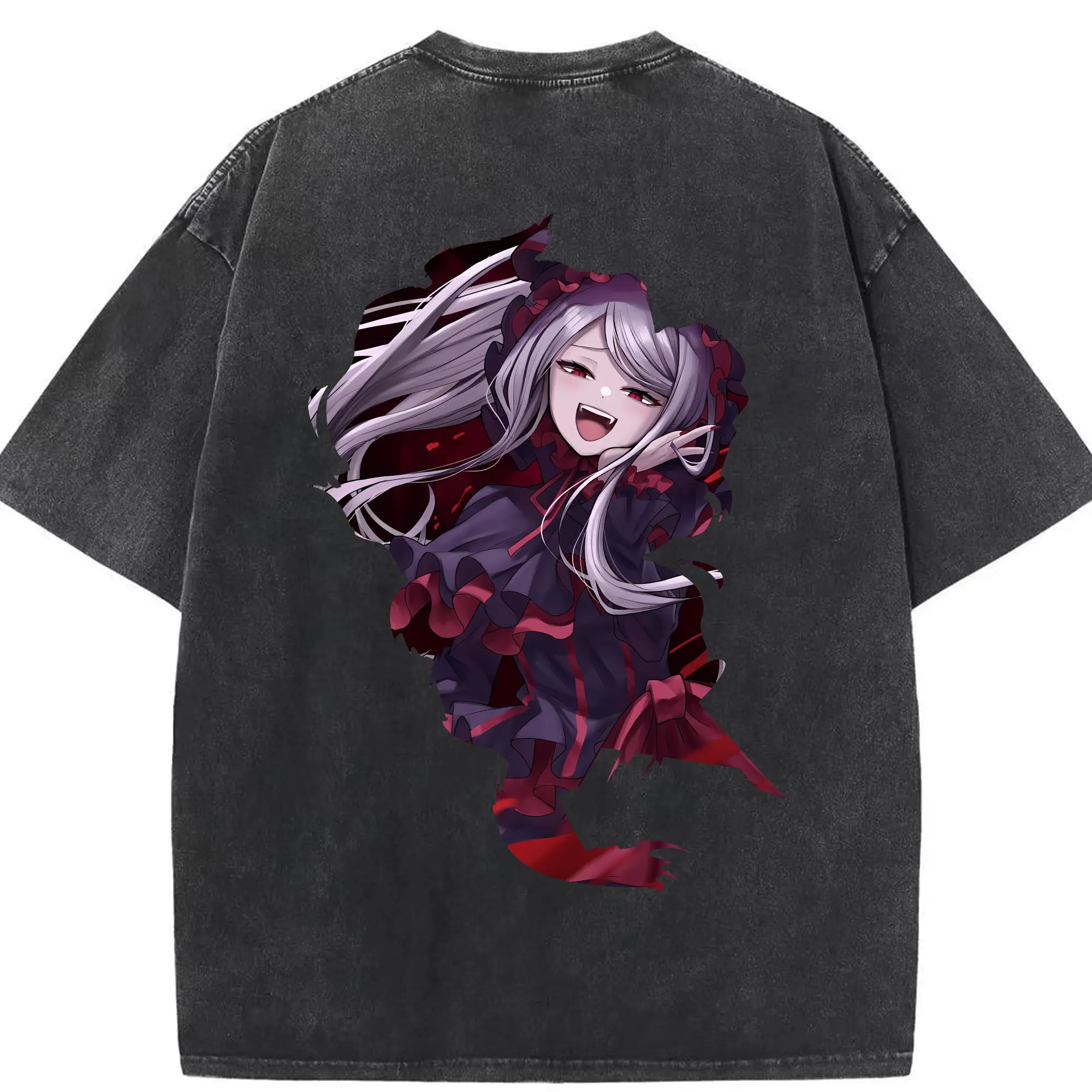 オーバーロード グッズ シャルティア・ブラッドフォールン - 綿100％ ヴィンテージ風 半袖Tシャツ ・ 背面プリント ・ 柔らか肌触り ・ 通気性 快適 ・ スポーツ カジュアル 外出用