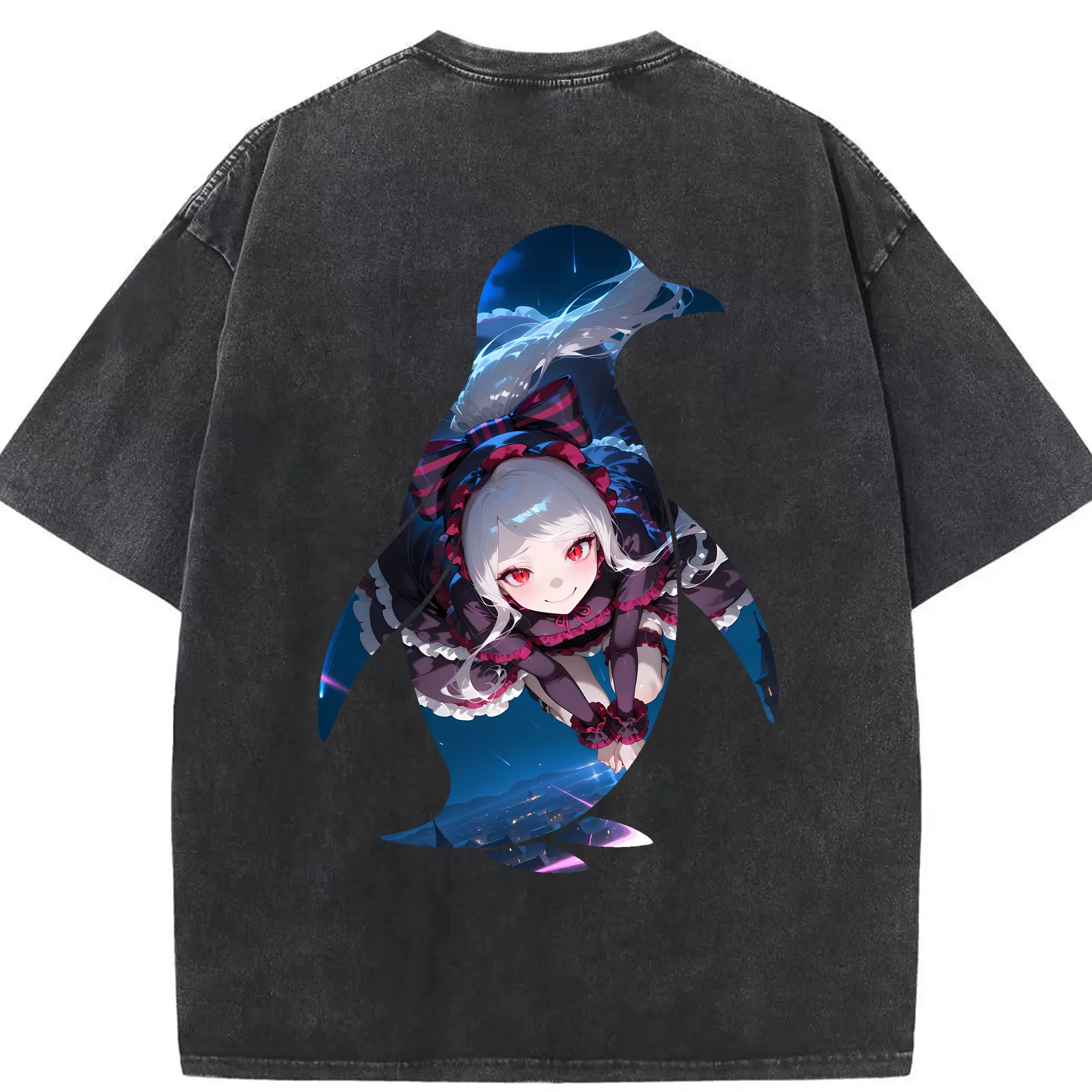 オーバーロード グッズ シャルティア・ブラッドフォールン - 綿100％ ヴィンテージ風 半袖Tシャツ ・ 背面プリント ・ 柔らか肌触り ・ 通気性 快適 ・ スポーツ カジュアル 外出用