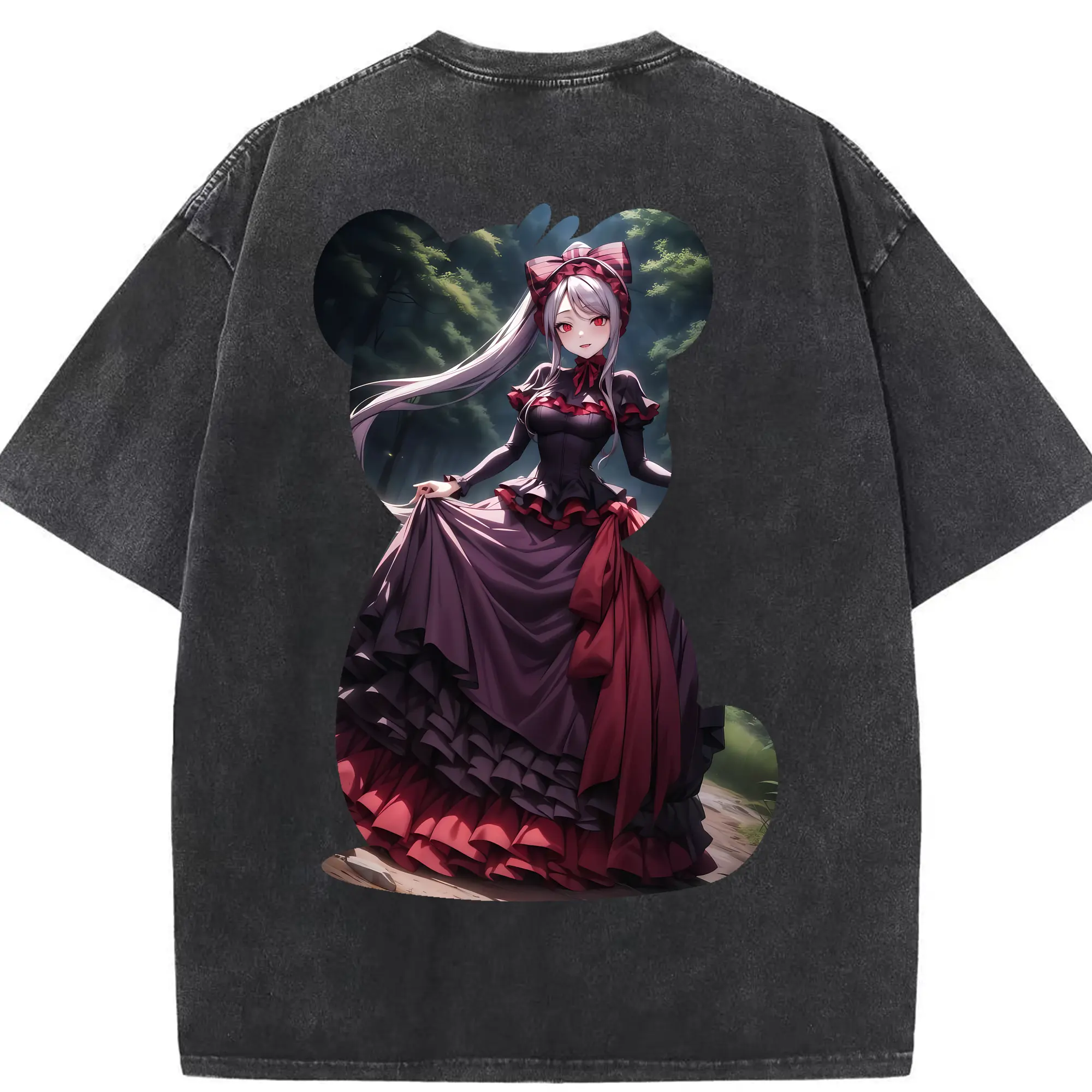 オーバーロード グッズ シャルティア・ブラッドフォールン - 綿100％ ヴィンテージ風 半袖Tシャツ ・ 背面プリント ・ 柔らか肌触り ・ 通気性 快適 ・ スポーツ カジュアル 外出用