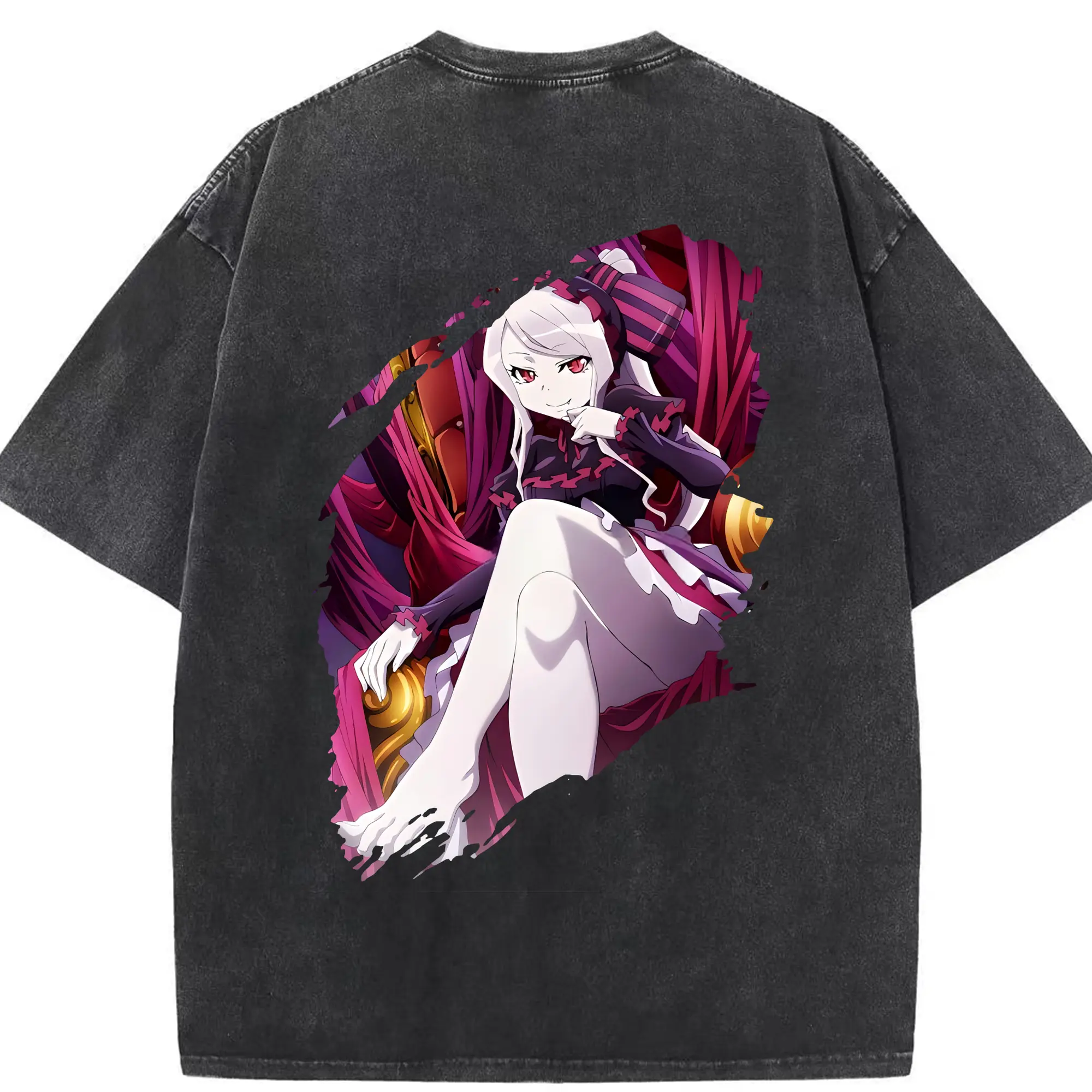 オーバーロード グッズ シャルティア・ブラッドフォールン - 綿100％ ヴィンテージ風 半袖Tシャツ ・ 背面プリント ・ 柔らか肌触り ・ 通気性 快適 ・ スポーツ カジュアル 外出用