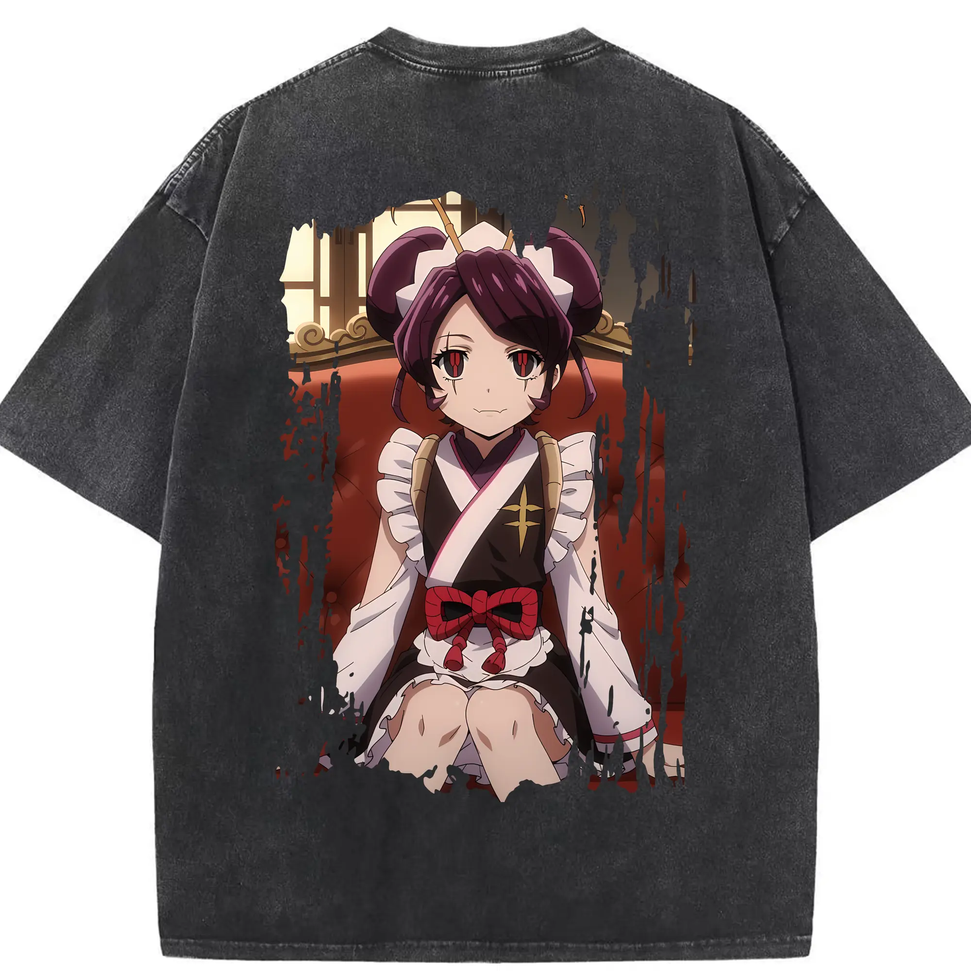 オーバーロード グッズ エントマ・ヴァシリッサ・ゼータ - 綿100％ ヴィンテージ風 半袖Tシャツ ・ 背面プリント ・ 柔らか肌触り ・ 通気性 快適 ・ スポーツ カジュアル 外出用