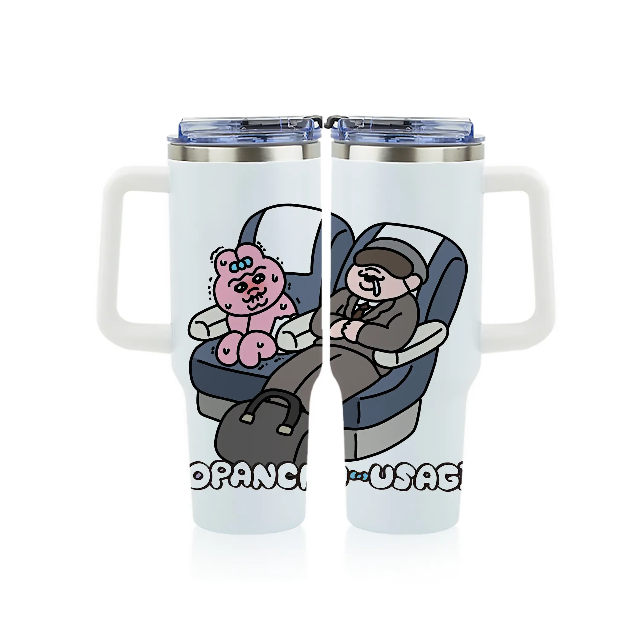 おぱんちゅうさぎ グッズ おぱんちゅうさぎ - 1200mL フルプリント車用タンブラー ・ 304ステンレス 内側 ・ 201ステンレス 外側 ・ 保温 保冷 ・ 通勤 ドライブ アウトドア用