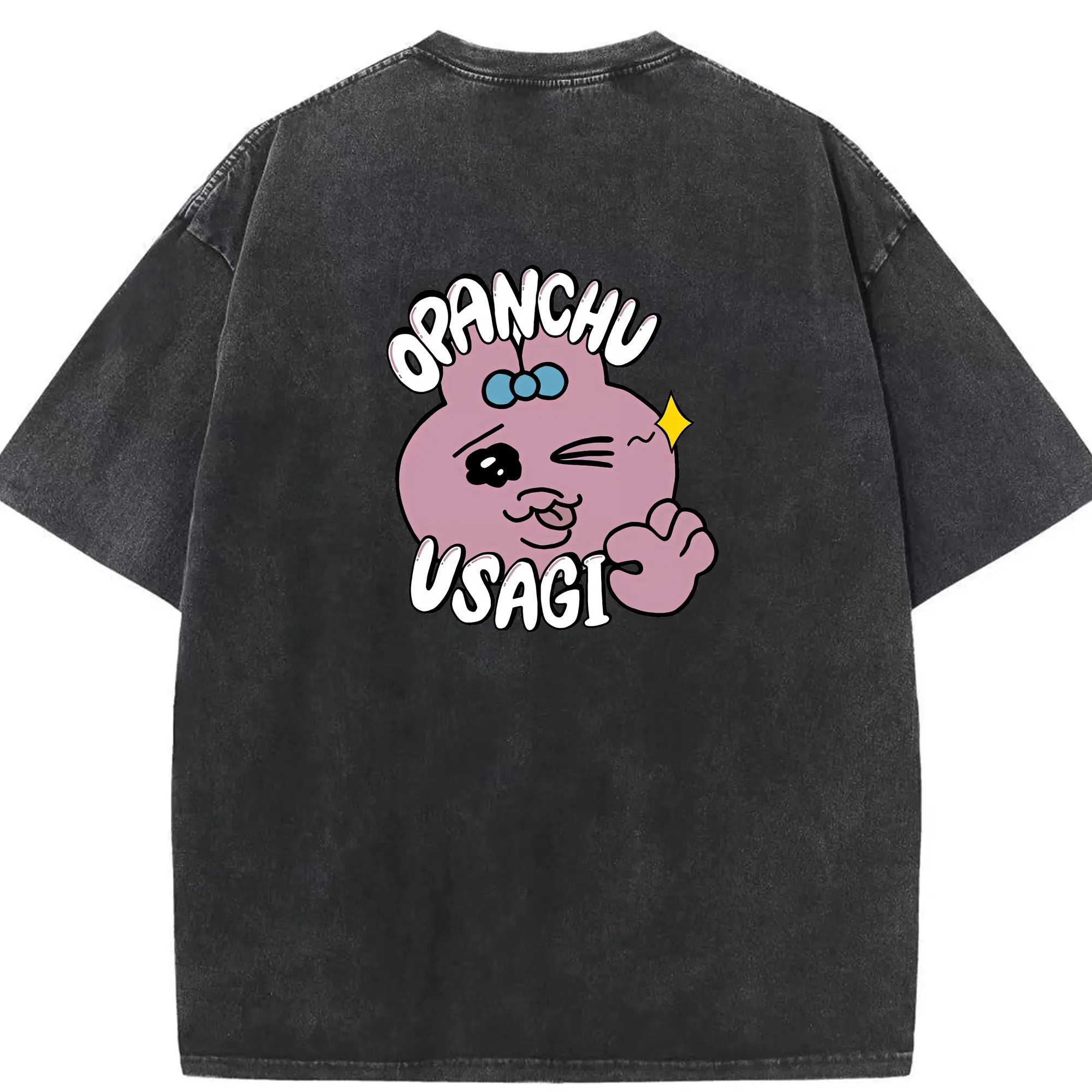 おぱんちゅうさぎ グッズ おぱんちゅうさぎ - 綿100％ ヴィンテージ風 半袖Tシャツ ・ 背面プリント ・ 柔らか肌触り ・ 通気性 快適 ・ スポーツ カジュアル 外出用