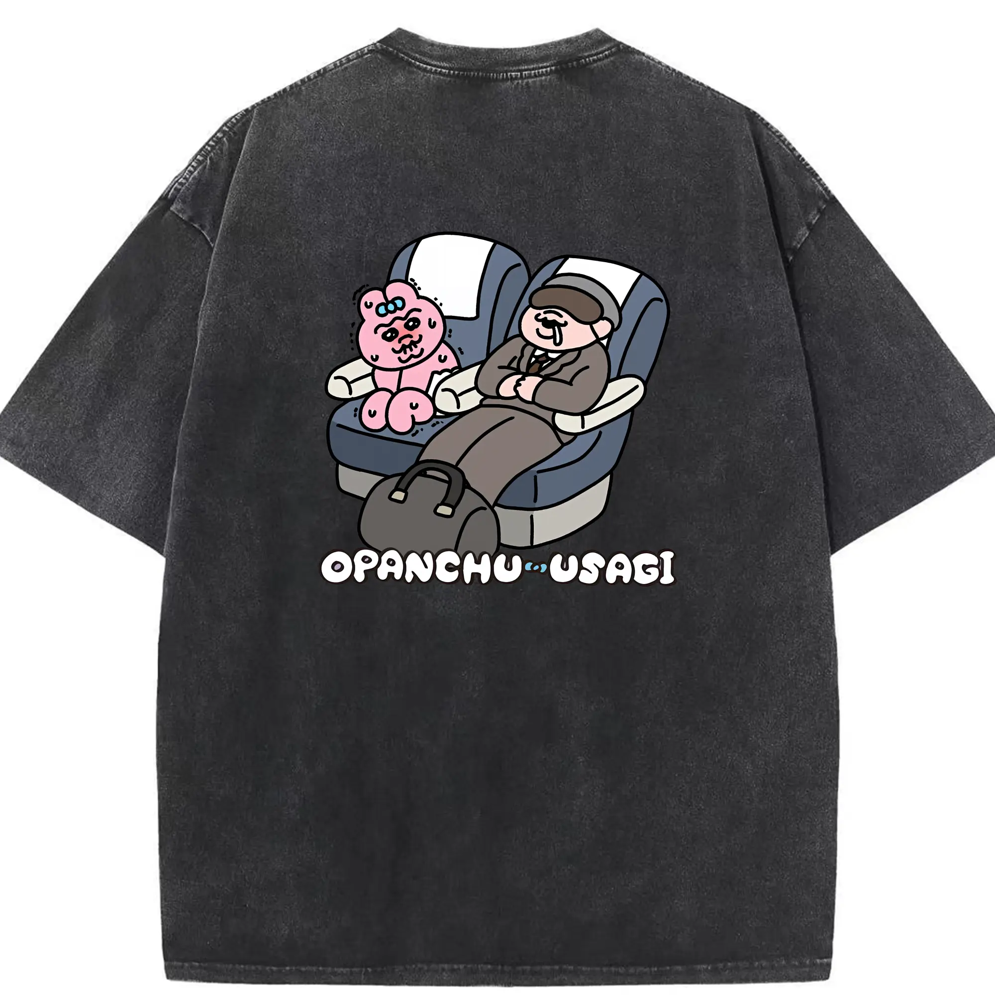 おぱんちゅうさぎ グッズ おぱんちゅうさぎ - 綿100％ ヴィンテージ風 半袖Tシャツ ・ 背面プリント ・ 柔らか肌触り ・ 通気性 快適 ・ スポーツ カジュアル 外出用