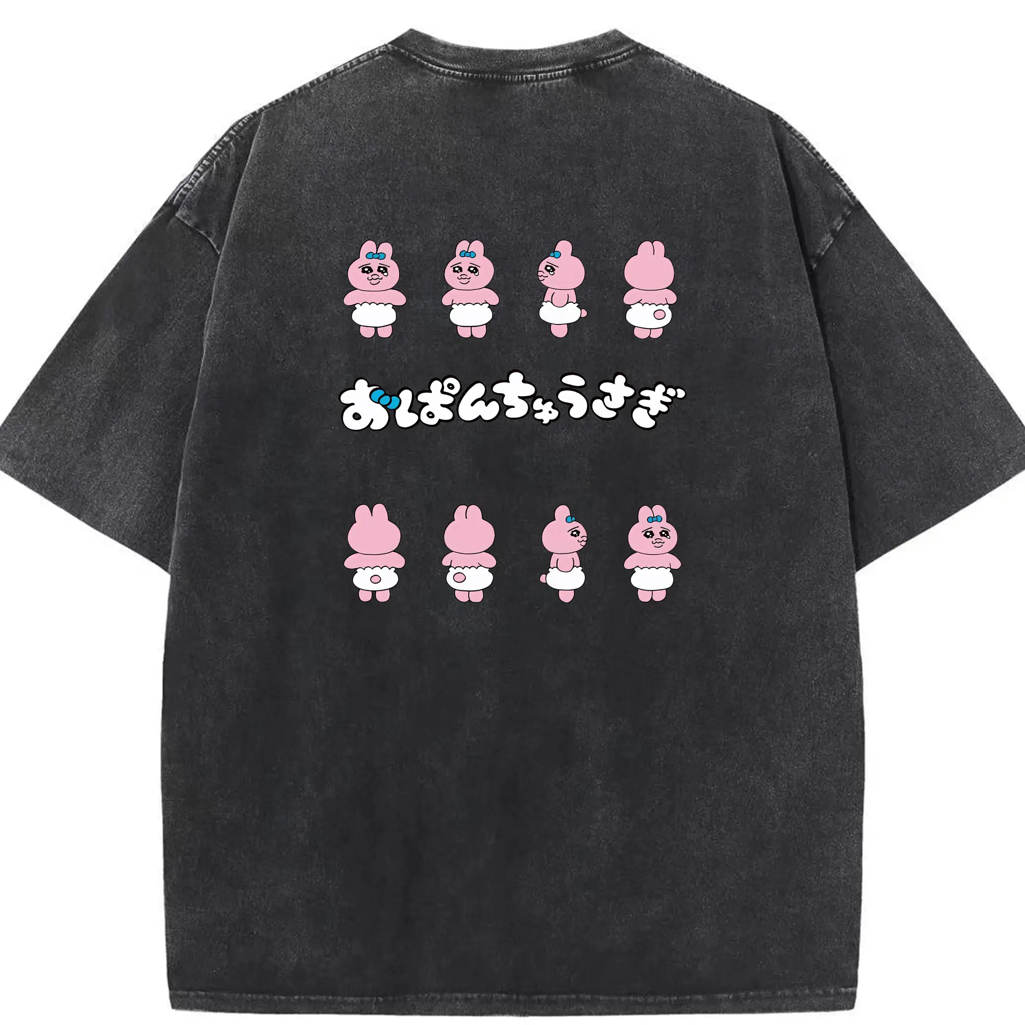 おぱんちゅうさぎ グッズ おぱんちゅうさぎ - 綿100％ ヴィンテージ風 半袖Tシャツ ・ 背面プリント ・ 柔らか肌触り ・ 通気性 快適 ・ スポーツ カジュアル 外出用