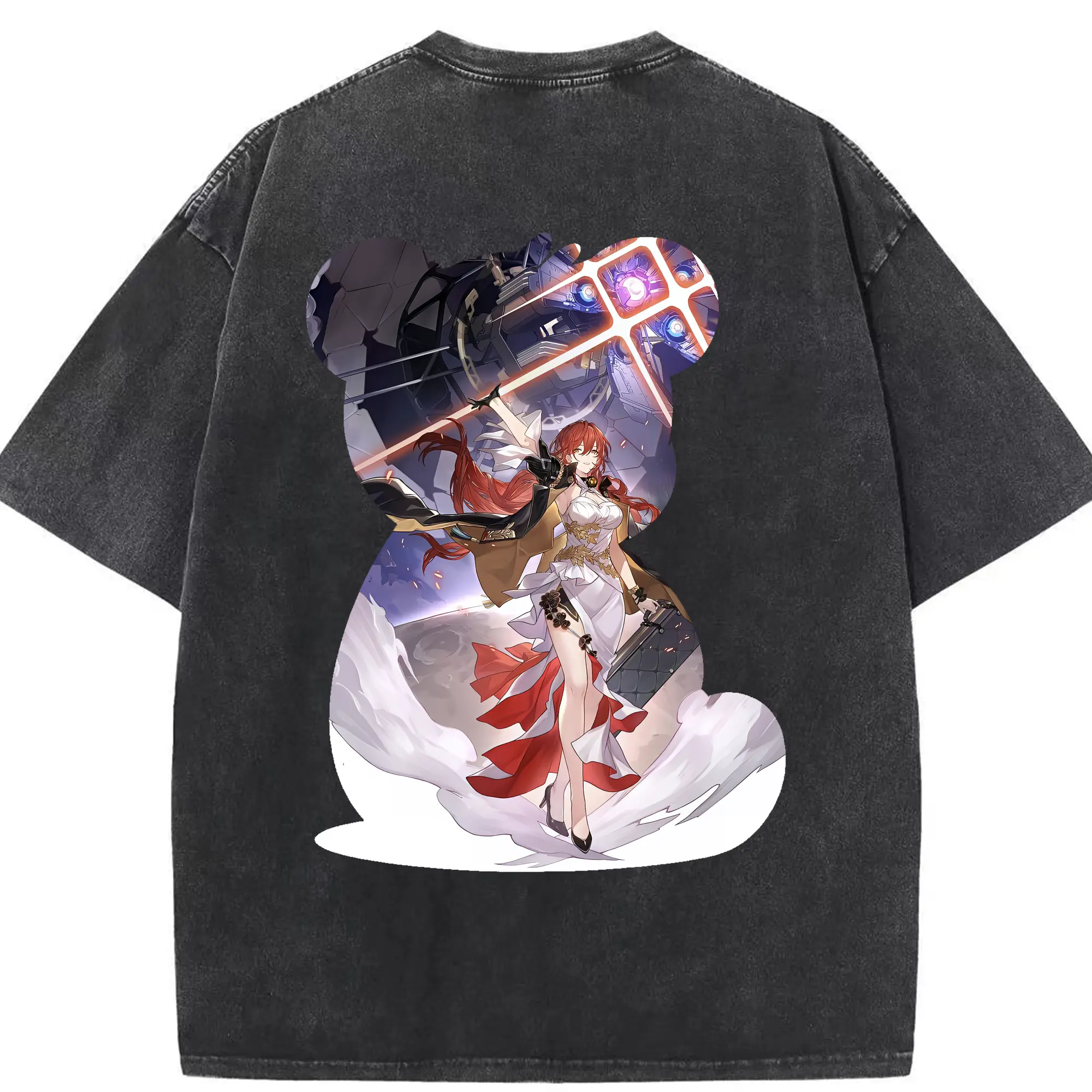 崩壊：スターレイル グッズ 姫子 - 綿100％ ヴィンテージ風 半袖Tシャツ ・ 背面プリント ・ 柔らか肌触り ・ 通気性 快適 ・ スポーツ カジュアル 外出用