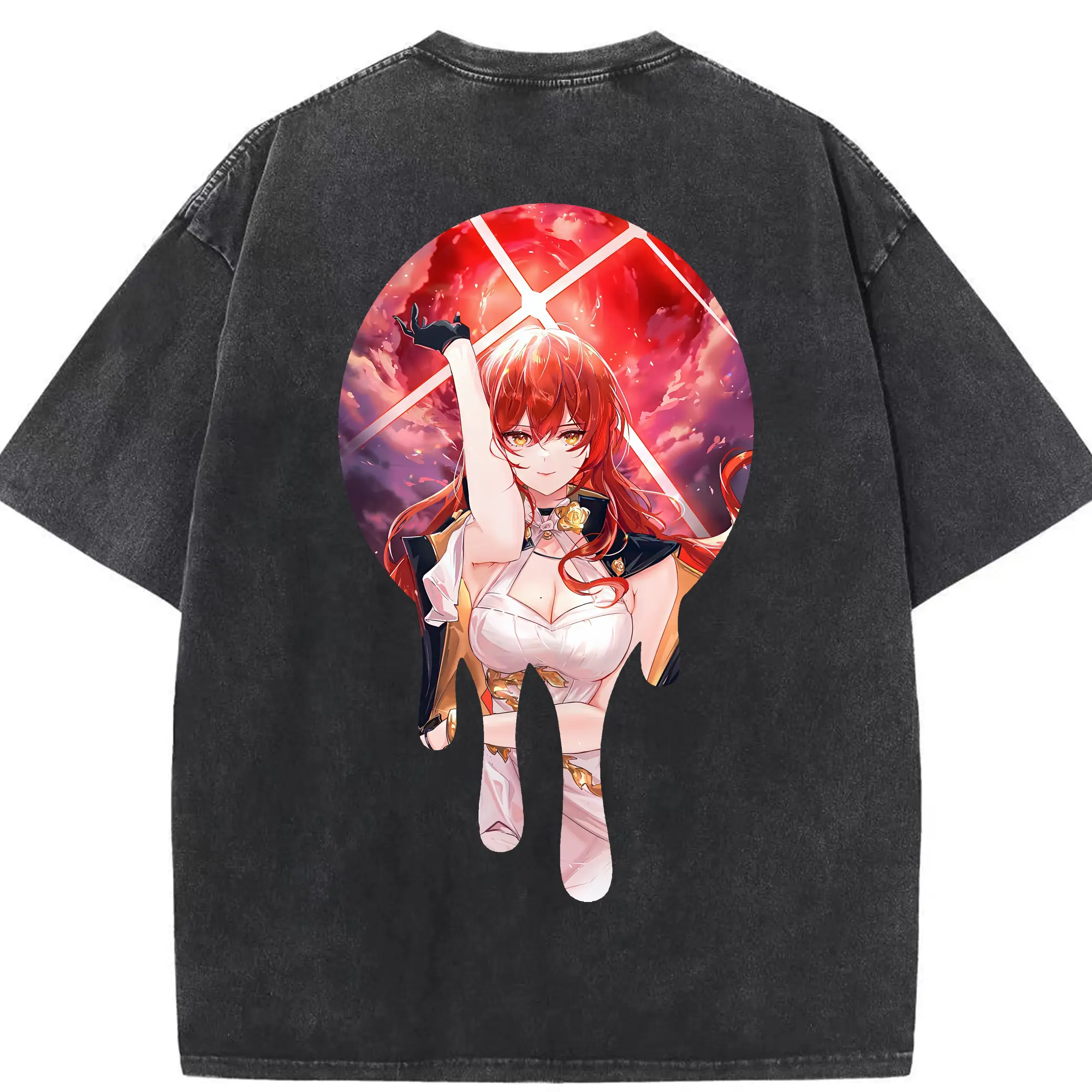 崩壊：スターレイル グッズ 姫子 - 綿100％ ヴィンテージ風 半袖Tシャツ ・ 背面プリント ・ 柔らか肌触り ・ 通気性 快適 ・ スポーツ カジュアル 外出用