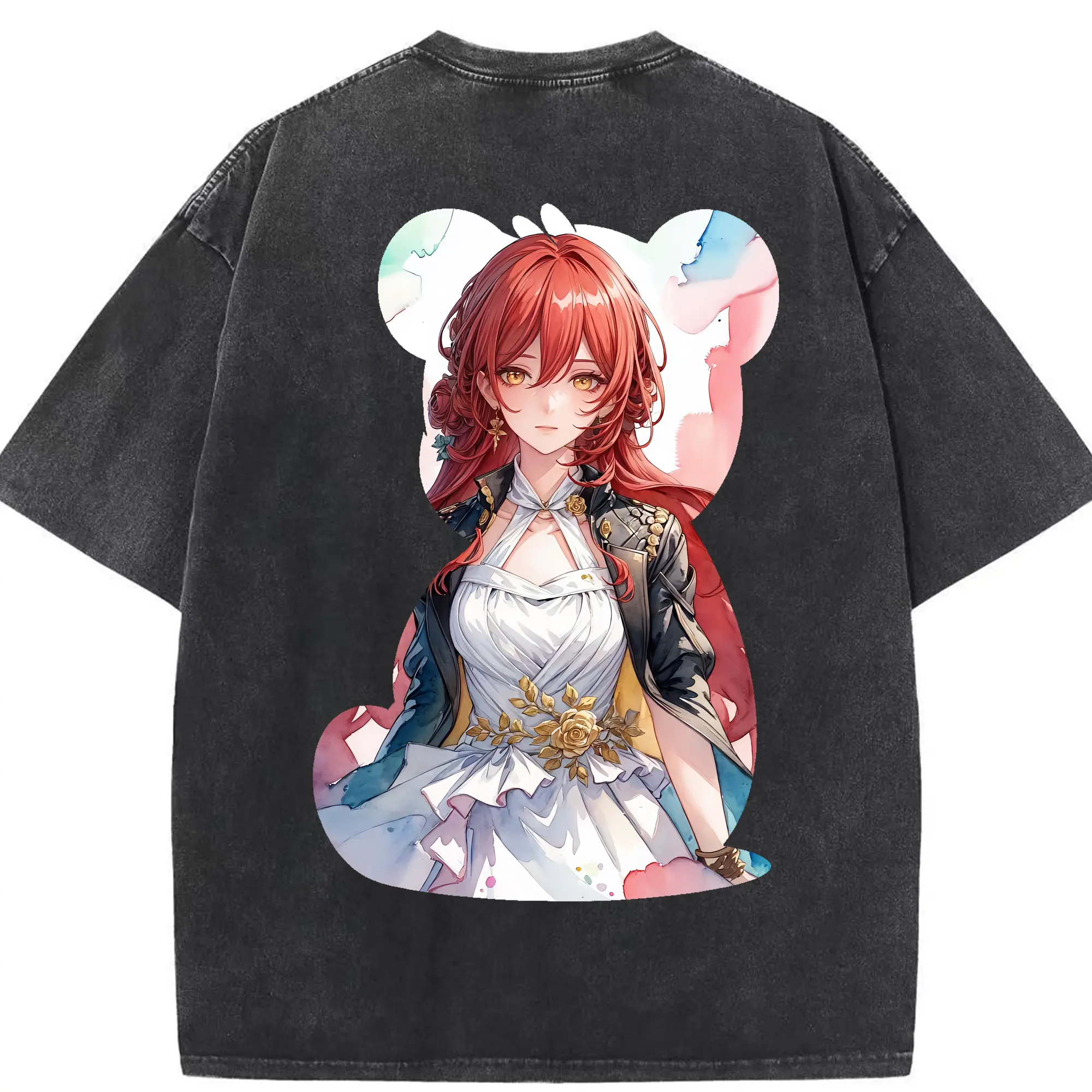 崩壊：スターレイル グッズ 姫子 - 綿100％ ヴィンテージ風 半袖Tシャツ ・ 背面プリント ・ 柔らか肌触り ・ 通気性 快適 ・ スポーツ カジュアル 外出用