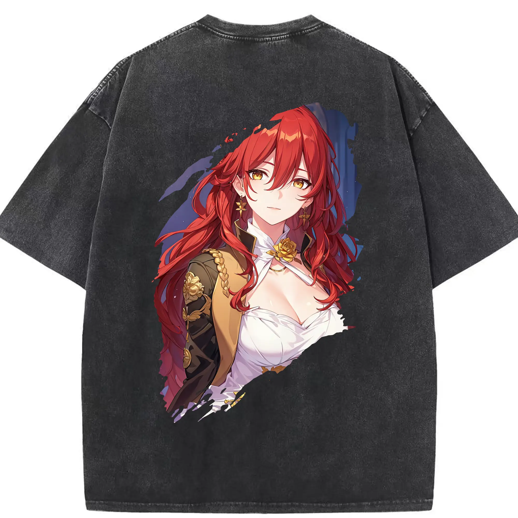 崩壊：スターレイル グッズ 姫子 - 綿100％ ヴィンテージ風 半袖Tシャツ ・ 背面プリント ・ 柔らか肌触り ・ 通気性 快適 ・ スポーツ カジュアル 外出用
