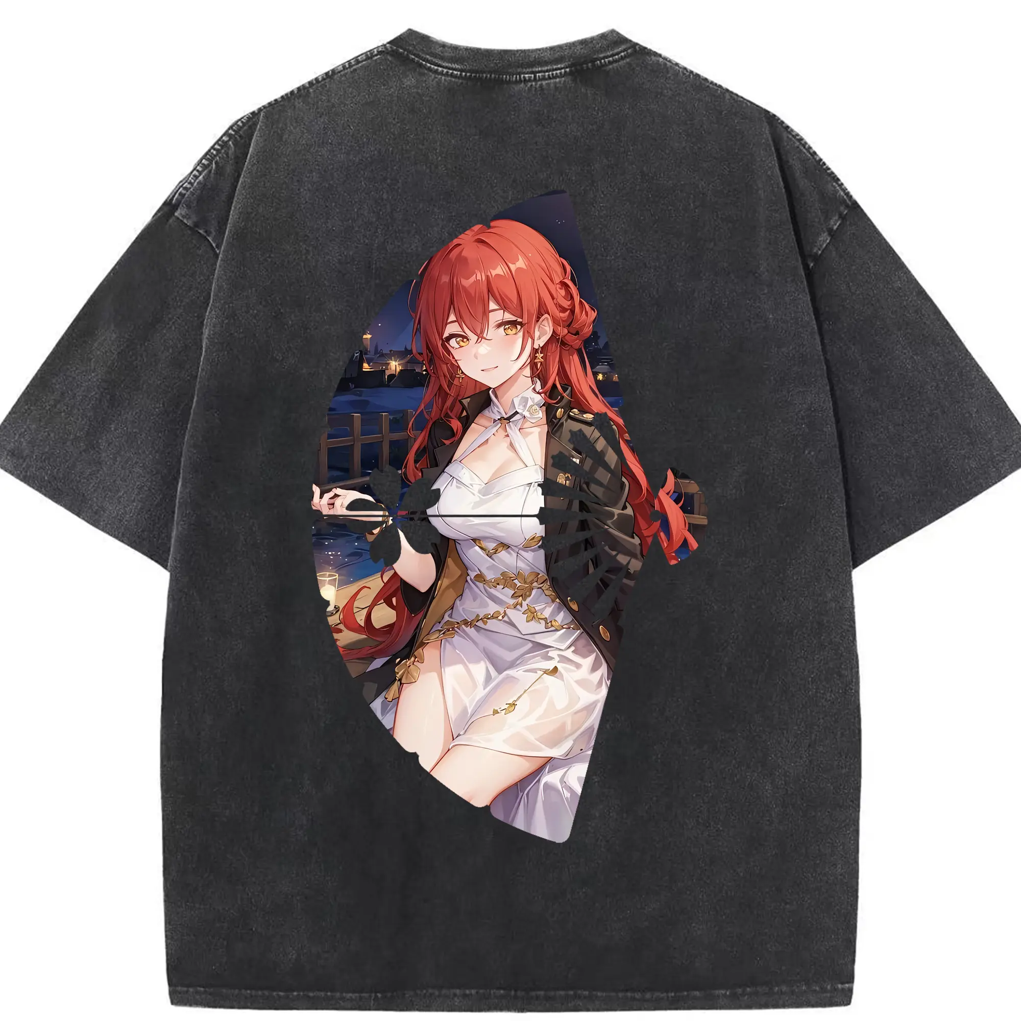 崩壊：スターレイル グッズ 姫子 - 綿100％ ヴィンテージ風 半袖Tシャツ ・ 背面プリント ・ 柔らか肌触り ・ 通気性 快適 ・ スポーツ カジュアル 外出用