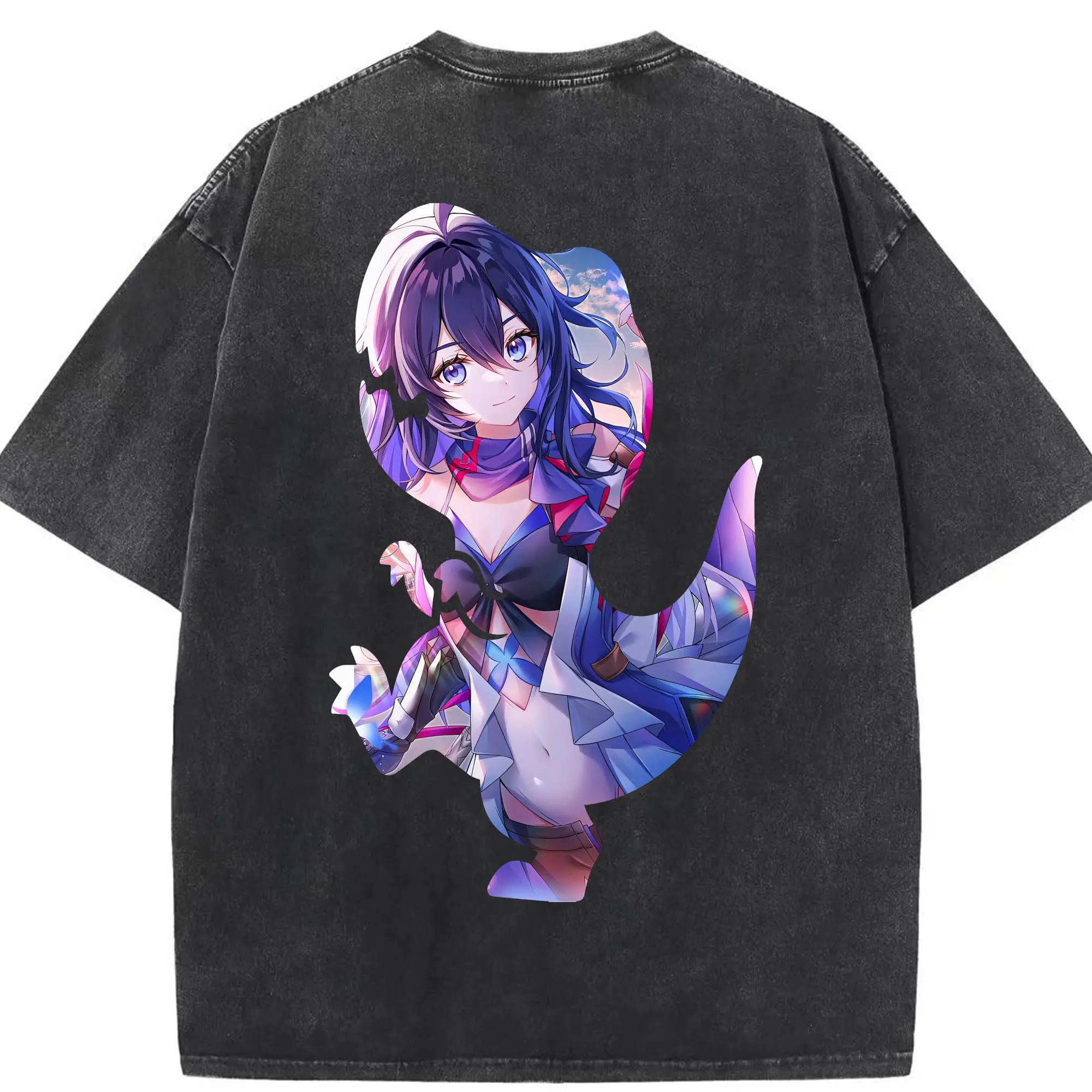 崩壊：スターレイル グッズ ゼーレ - 綿100％ ヴィンテージ風 半袖Tシャツ ・ 背面プリント ・ 柔らか肌触り ・ 通気性 快適 ・ スポーツ カジュアル 外出用