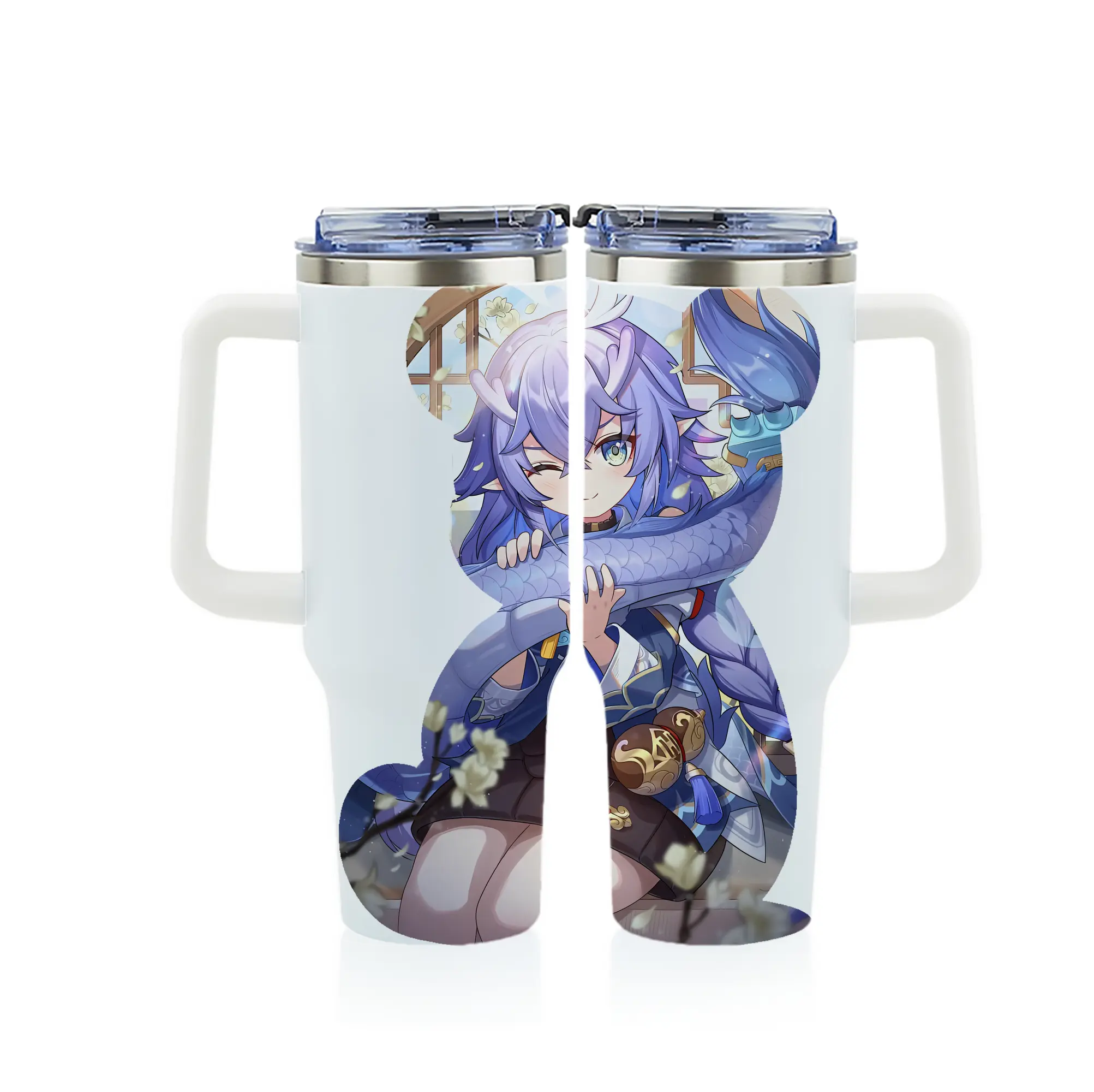 崩壊：スターレイル グッズ 白露 - 1200mL フルプリント車用タンブラー ・ 304ステンレス 内側 ・ 201ステンレス 外側 ・ 保温 保冷 ・ 通勤 ドライブ アウトドア用