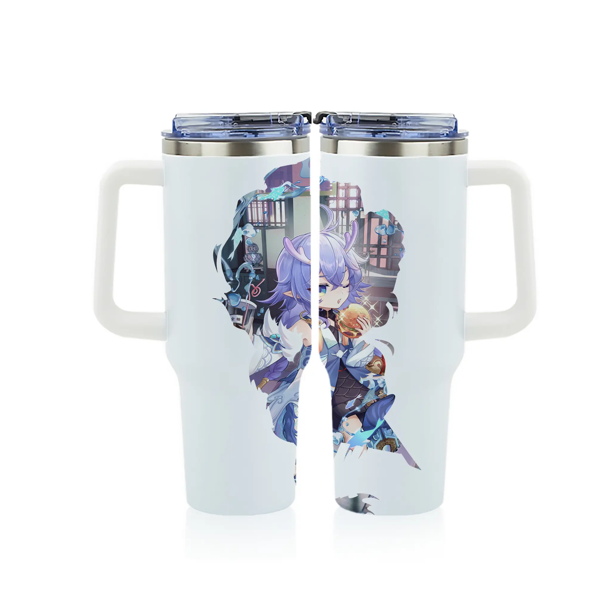 崩壊：スターレイル グッズ 白露 - 1200mL フルプリント車用タンブラー ・ 304ステンレス 内側 ・ 201ステンレス 外側 ・ 保温 保冷 ・ 通勤 ドライブ アウトドア用