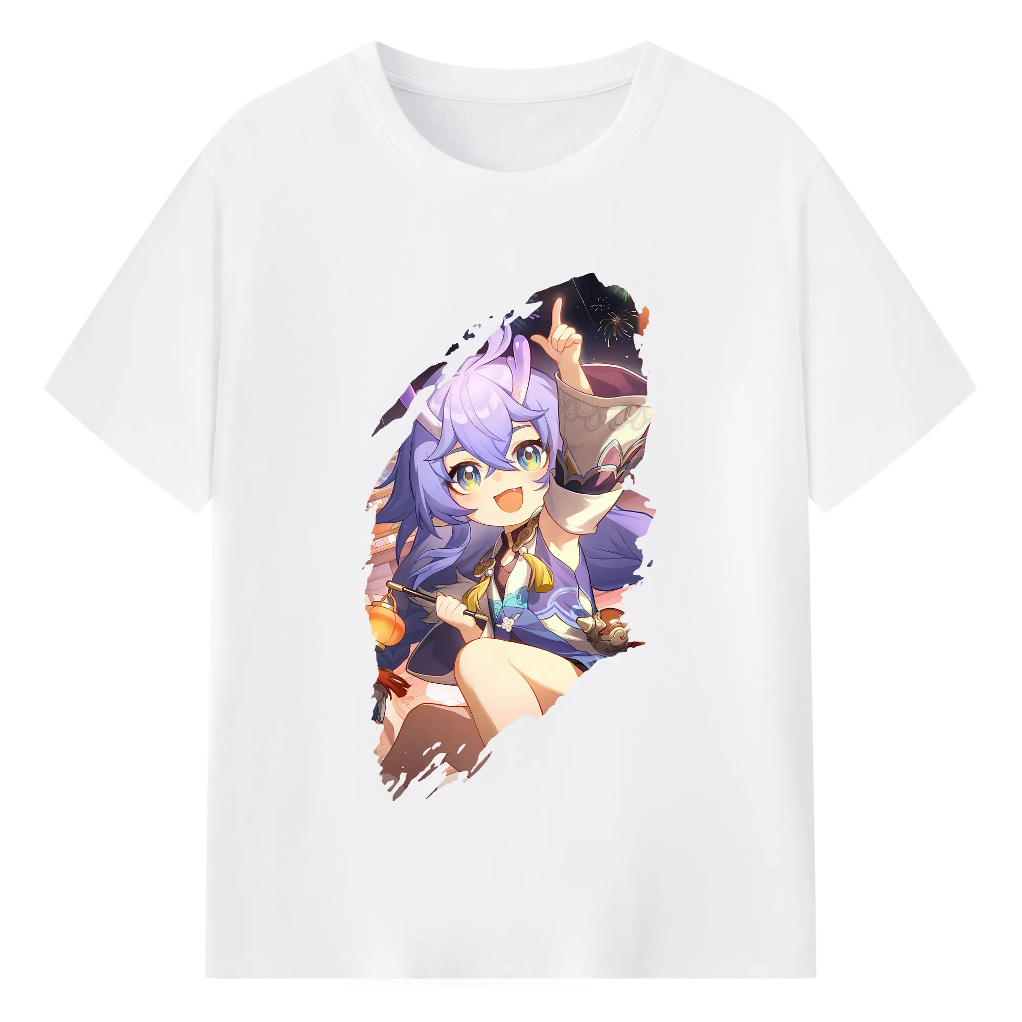 崩壊：スターレイル グッズ 白露 - 綿100％ 半袖Tシャツ ・ フロントプリント ・ 快適 通気性 ・ 日常使い 散歩 スポーツ用