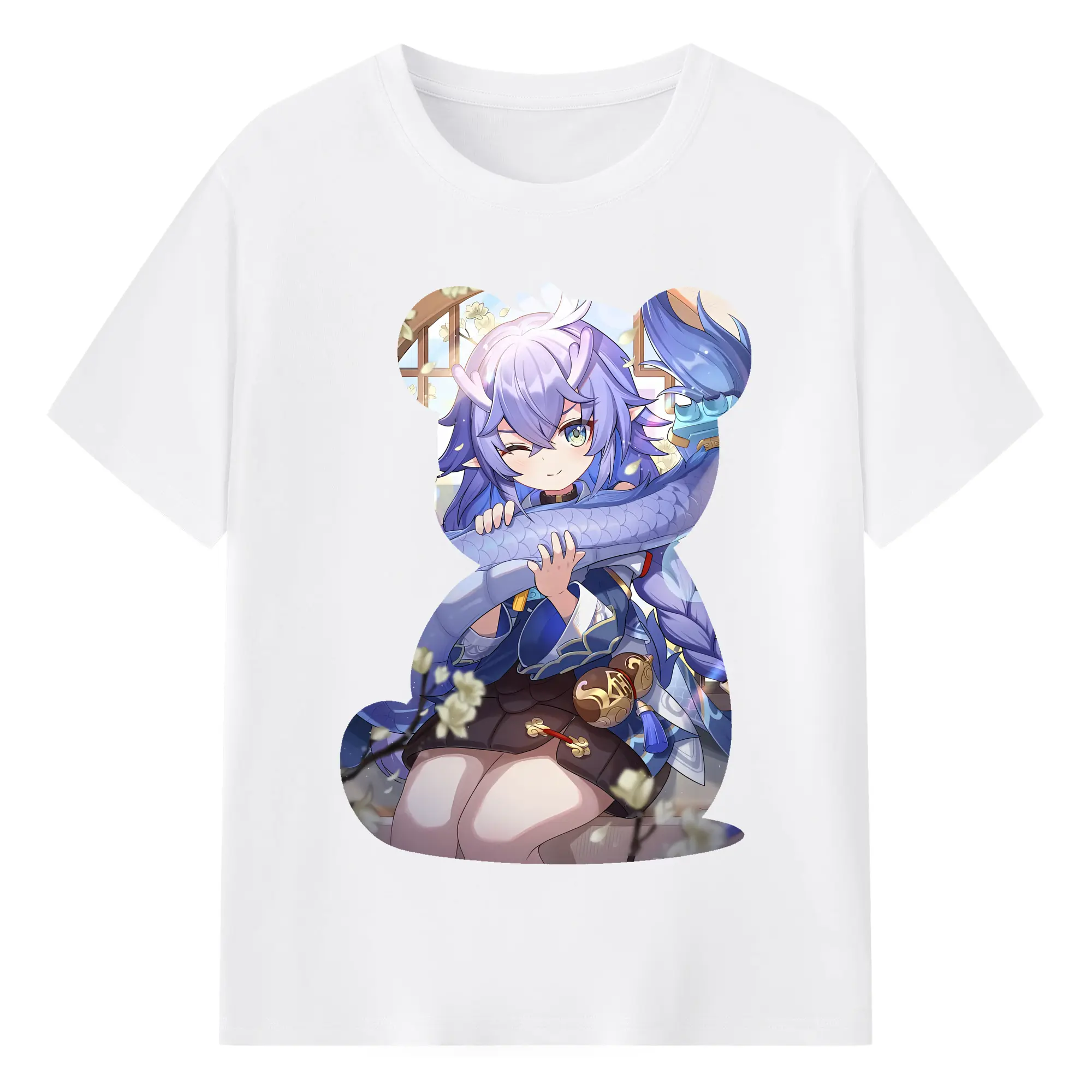 崩壊：スターレイル グッズ 白露 - 綿100％ 半袖Tシャツ ・ フロントプリント ・ 快適 通気性 ・ 日常使い 散歩 スポーツ用