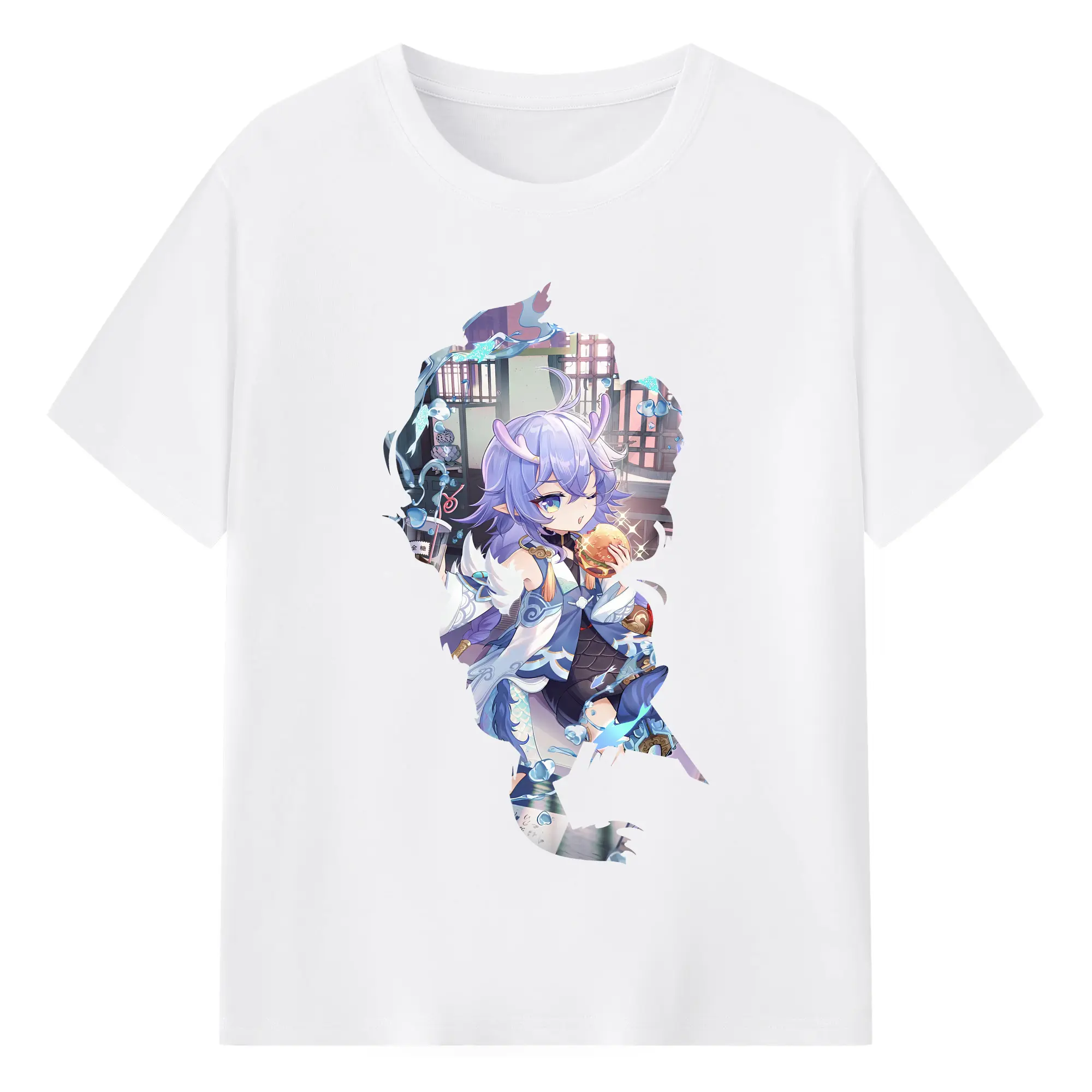 崩壊：スターレイル グッズ 白露 - 綿100％ 半袖Tシャツ ・ フロントプリント ・ 快適 通気性 ・ 日常使い 散歩 スポーツ用