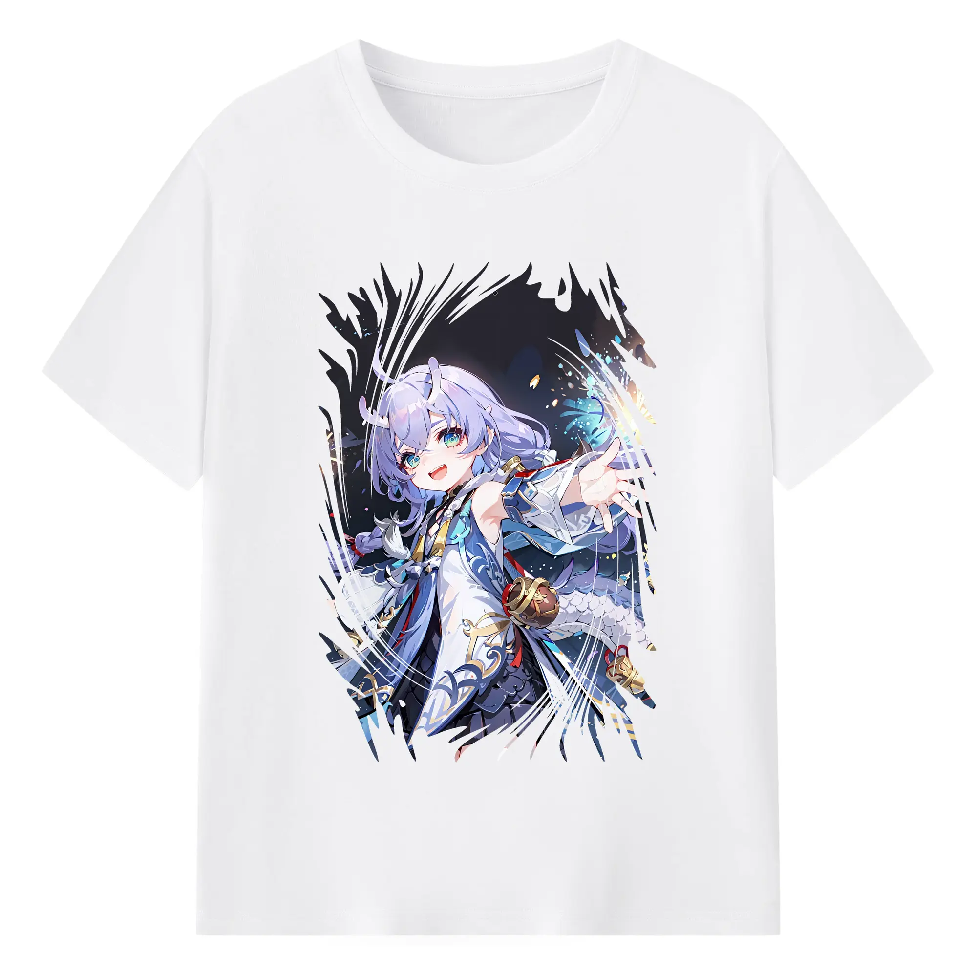 崩壊：スターレイル グッズ 白露 - 綿100％ 半袖Tシャツ ・ フロントプリント ・ 快適 通気性 ・ 日常使い 散歩 スポーツ用