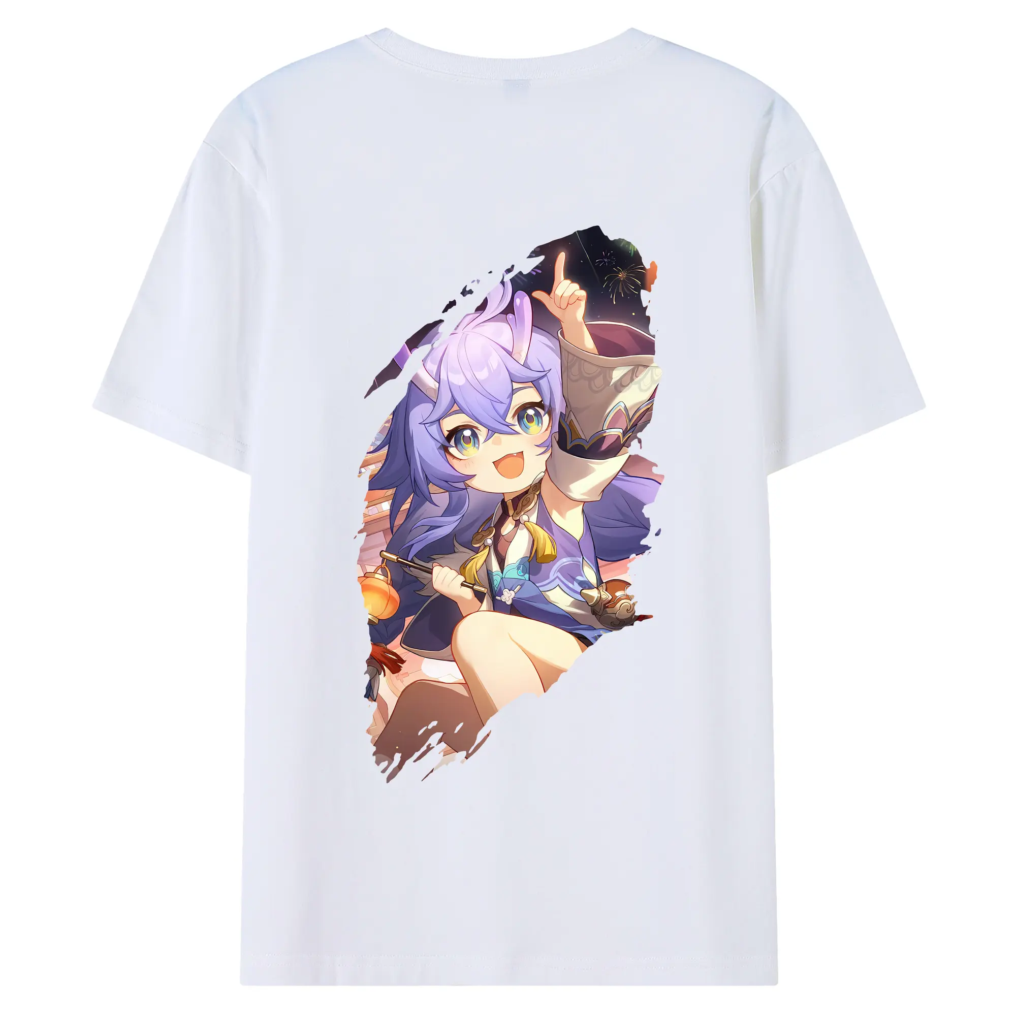 崩壊：スターレイル グッズ 白露 - 綿100％ 半袖Tシャツ ・ バックプリント ・ 快適 通気性 ・ 日常使い 散歩 スポーツ用