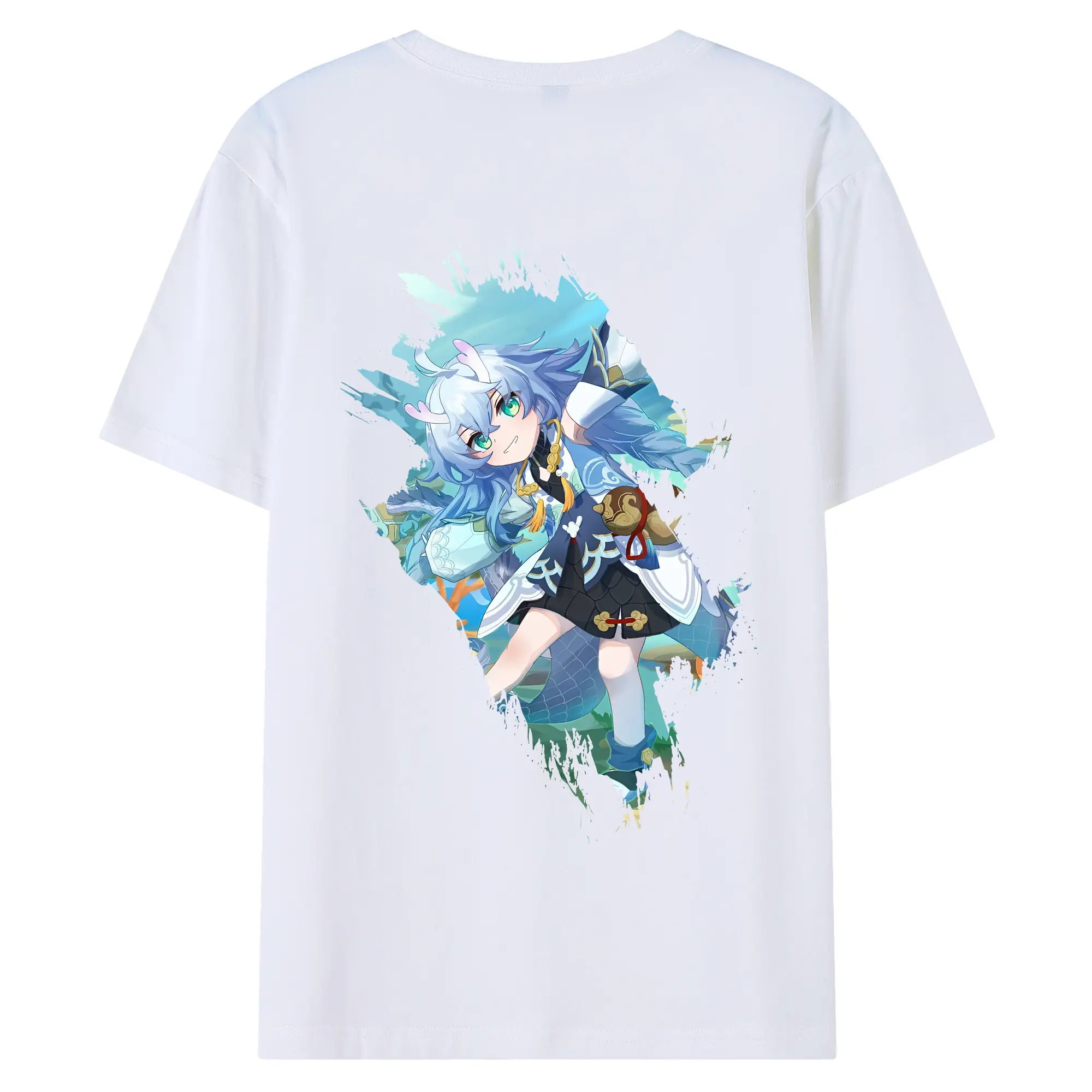 崩壊：スターレイル グッズ 白露 - 綿100％ 半袖Tシャツ ・ バックプリント ・ 快適 通気性 ・ 日常使い 散歩 スポーツ用