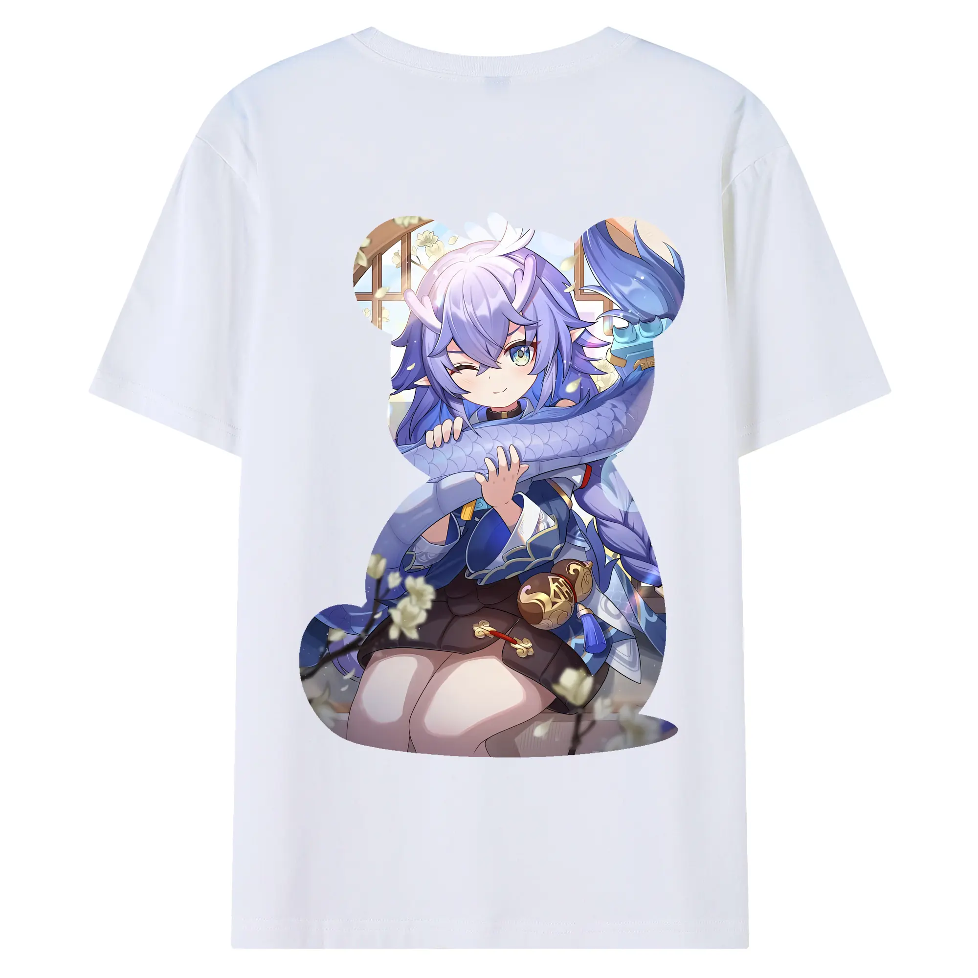 崩壊：スターレイル グッズ 白露 - 綿100％ 半袖Tシャツ ・ バックプリント ・ 快適 通気性 ・ 日常使い 散歩 スポーツ用