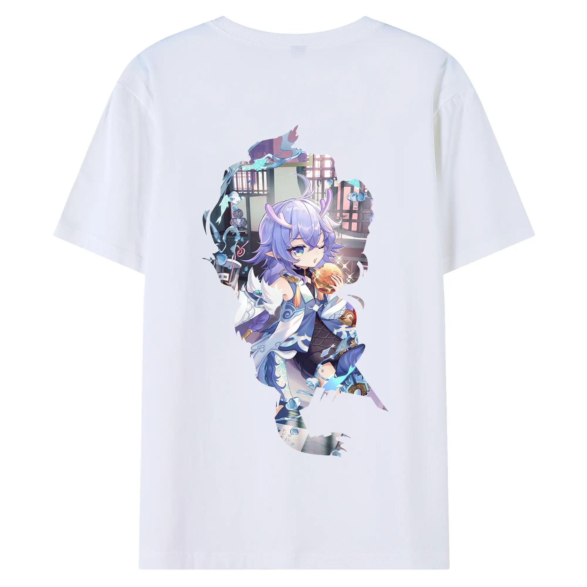 崩壊：スターレイル グッズ 白露 - 綿100％ 半袖Tシャツ ・ バックプリント ・ 快適 通気性 ・ 日常使い 散歩 スポーツ用