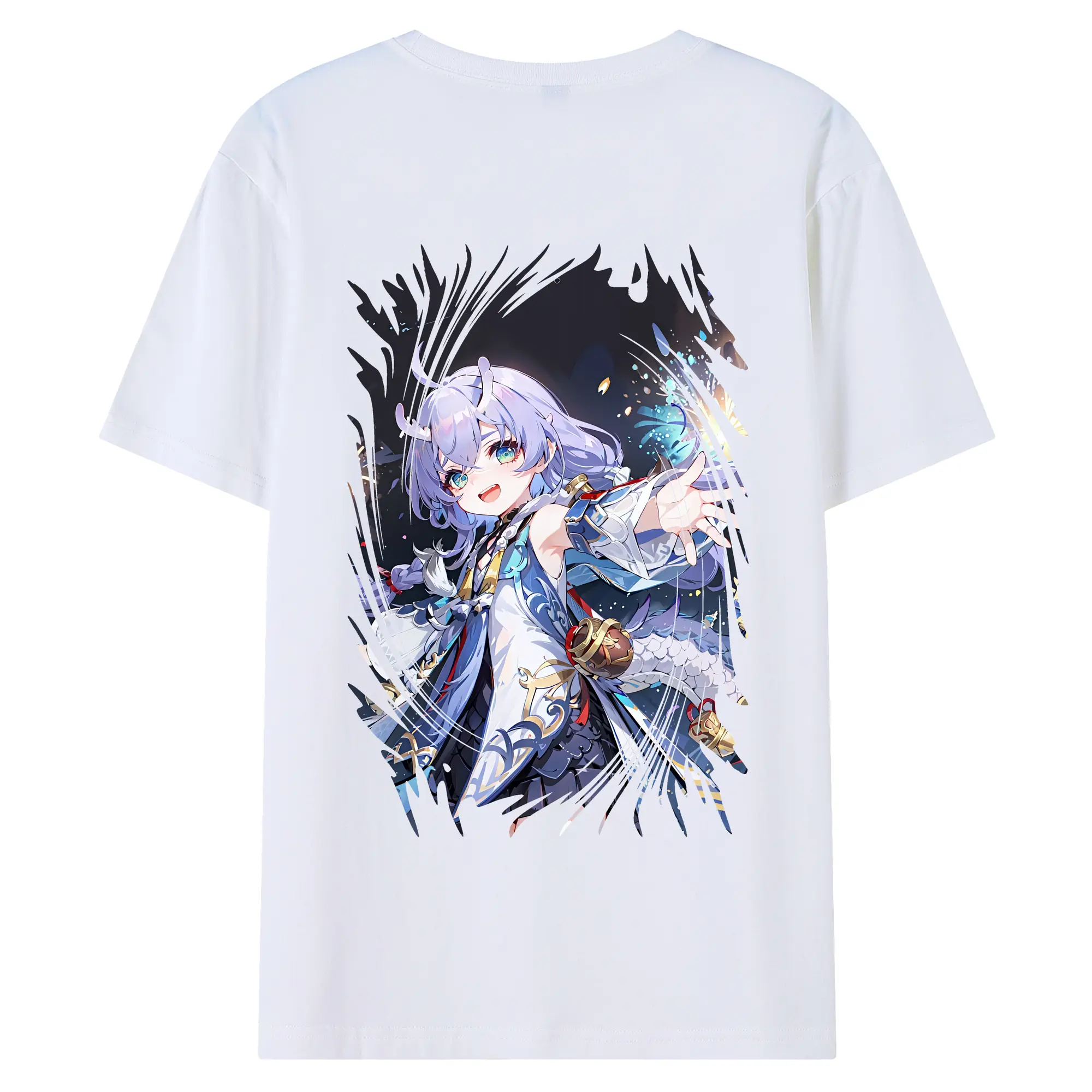 崩壊：スターレイル グッズ 白露 - 綿100％ 半袖Tシャツ ・ バックプリント ・ 快適 通気性 ・ 日常使い 散歩 スポーツ用