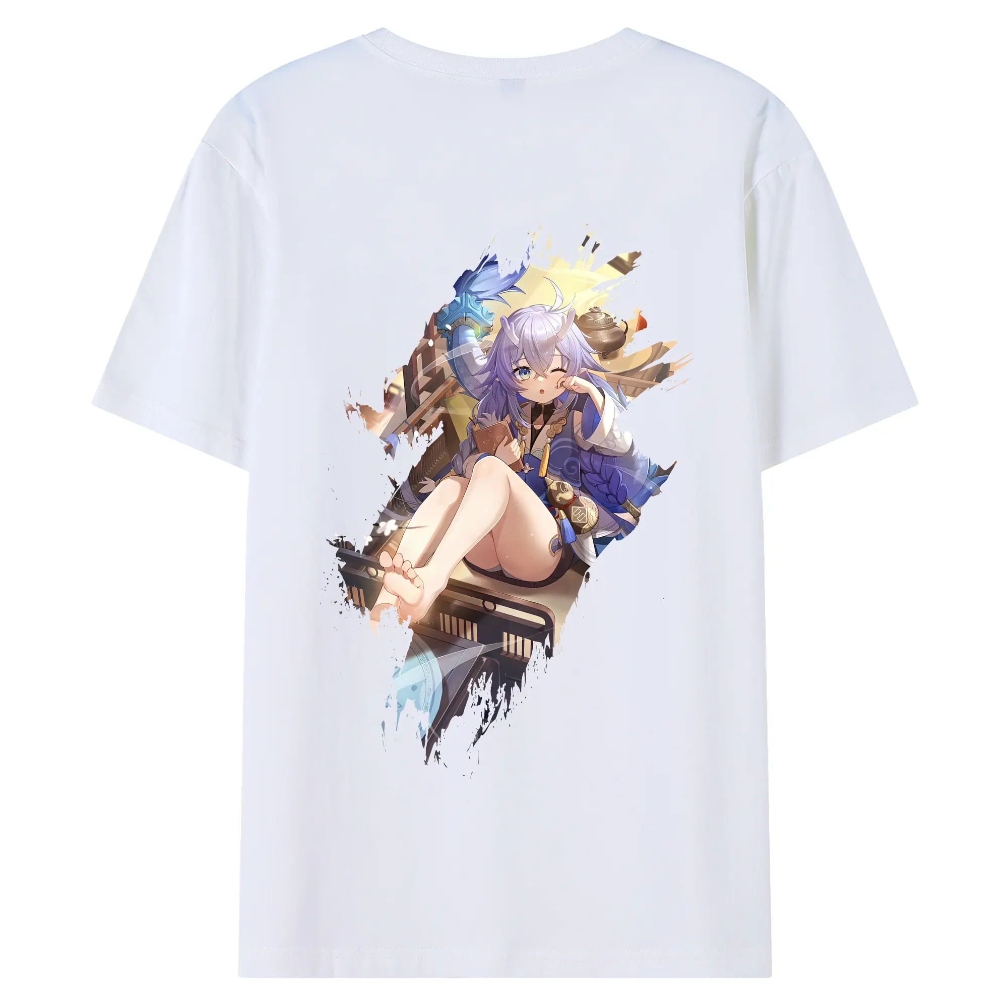 崩壊：スターレイル グッズ 白露 - 綿100％ 半袖Tシャツ ・ バックプリント ・ 快適 通気性 ・ 日常使い 散歩 スポーツ用