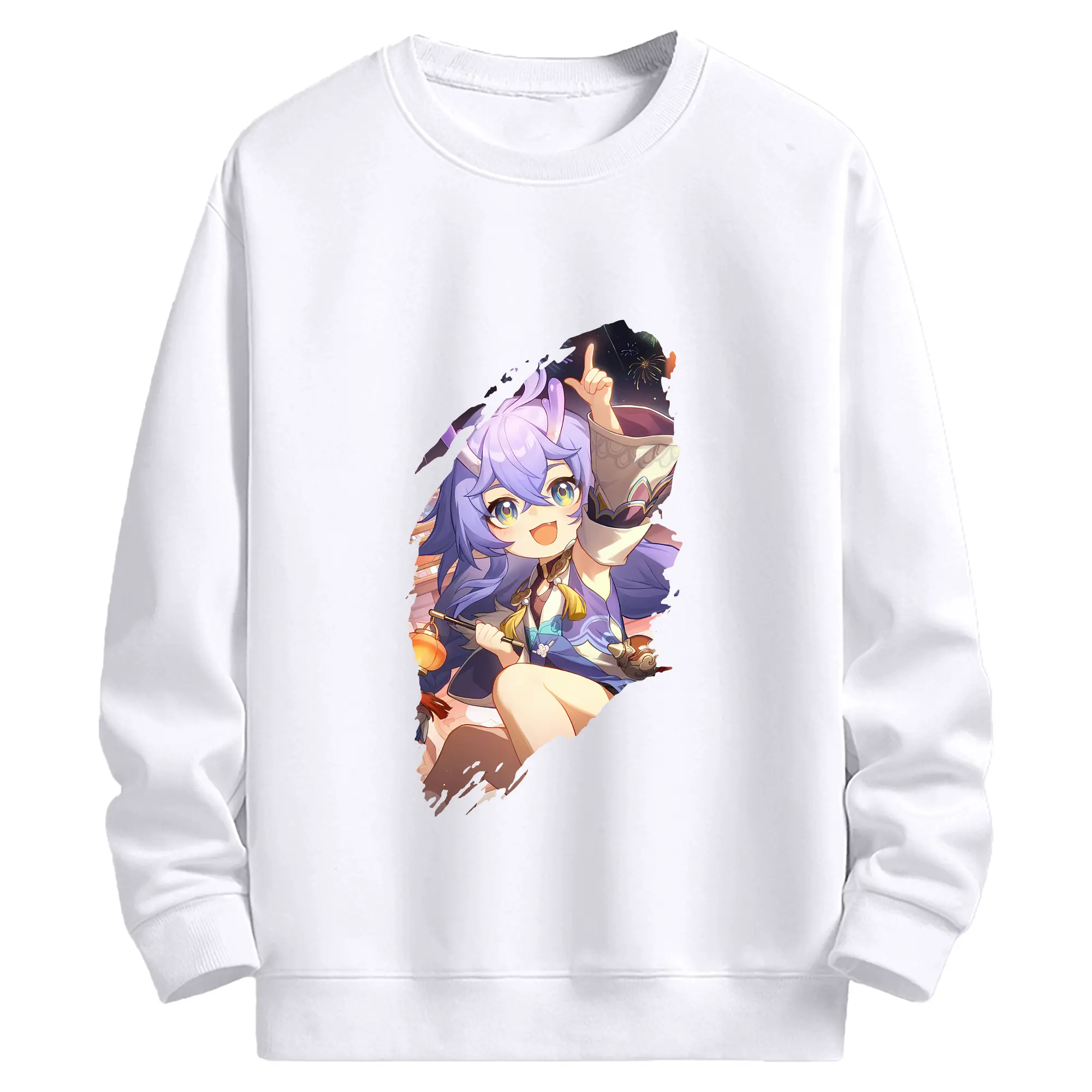 崩壊：スターレイル グッズ 白露 - 高品質 クルーネック スウェット ・ コットン59％ ポリエステル41％ ・ ユニセックス 長袖 トレーナー ・ カジュアル デイリー スポーツ 散歩用