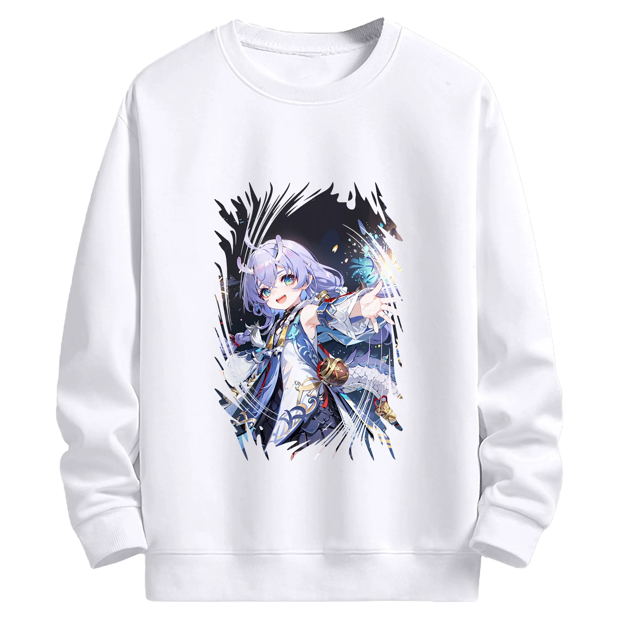 崩壊：スターレイル グッズ 白露 - 高品質 クルーネック スウェット ・ コットン59％ ポリエステル41％ ・ ユニセックス 長袖 トレーナー ・ カジュアル デイリー スポーツ 散歩用