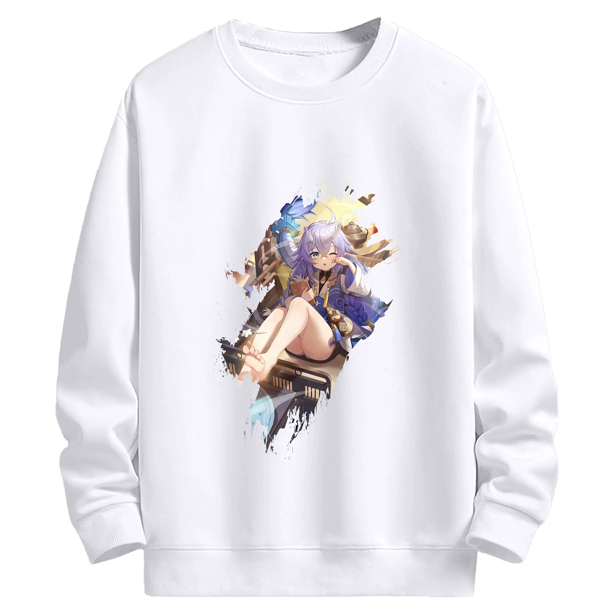 崩壊：スターレイル グッズ 白露 - 高品質 クルーネック スウェット ・ コットン59％ ポリエステル41％ ・ ユニセックス 長袖 トレーナー ・ カジュアル デイリー スポーツ 散歩用