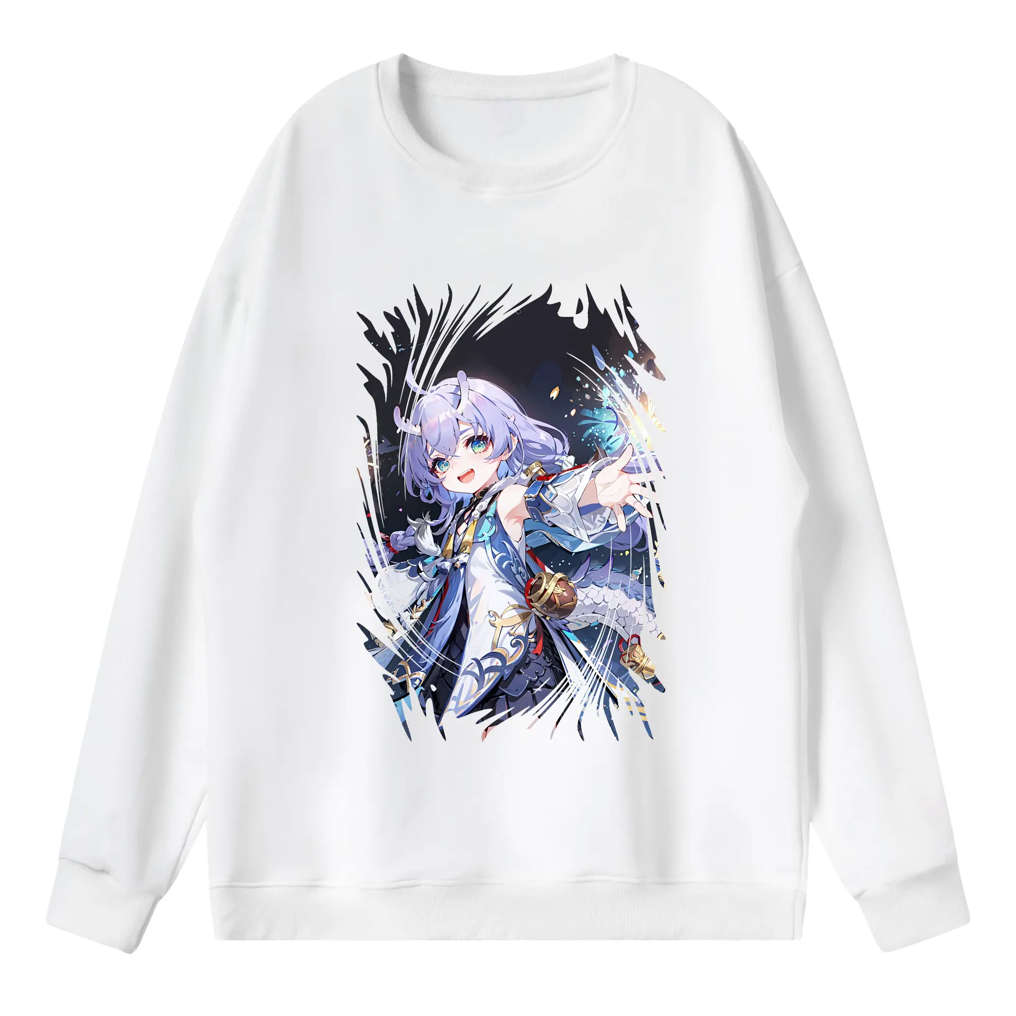 崩壊：スターレイル グッズ 白露 - 薄手 クルーネック スウェット 裏毛260g · ポリエステル 春秋向け カジュアル 男女兼用 · トレーナー デイリー スポーツ 散歩に最適