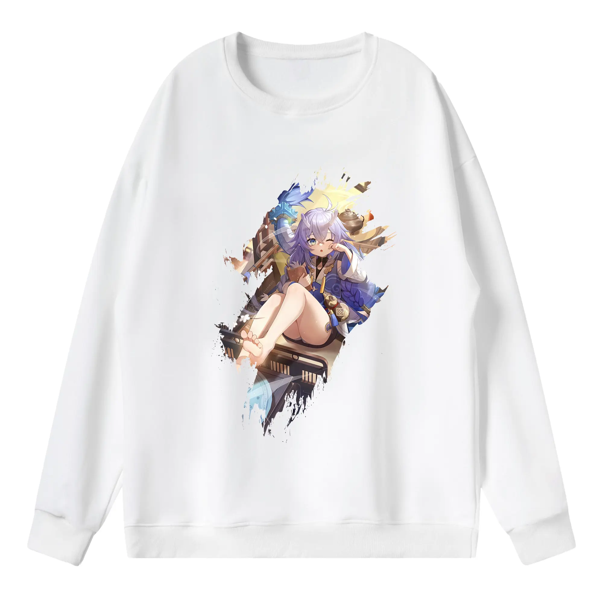 崩壊：スターレイル グッズ 白露 - 薄手 クルーネック スウェット 裏毛260g · ポリエステル 春秋向け カジュアル 男女兼用 · トレーナー デイリー スポーツ 散歩に最適