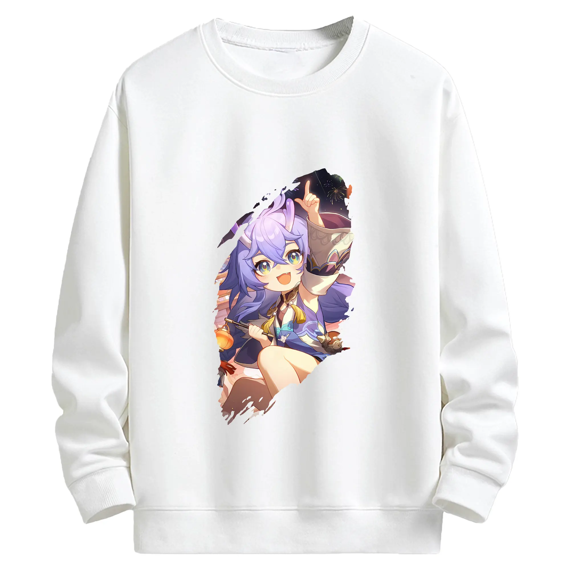 崩壊：スターレイル グッズ 白露 - キッズ クルーネックスウェットシャツ ・ フロントプリント ・ 綿80％ ポリエステル20％ ・ 快適 通学 スポーツ 日常使い お散歩用