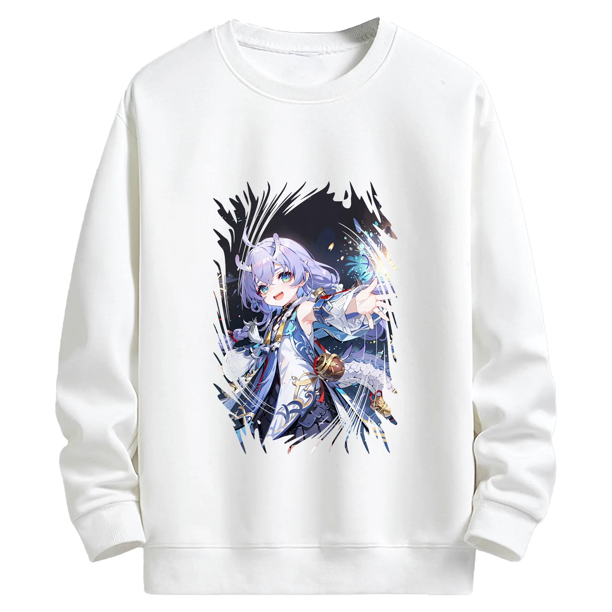 崩壊：スターレイル グッズ 白露 - キッズ クルーネックスウェットシャツ ・ フロントプリント ・ 綿80％ ポリエステル20％ ・ 快適 通学 スポーツ 日常使い お散歩用