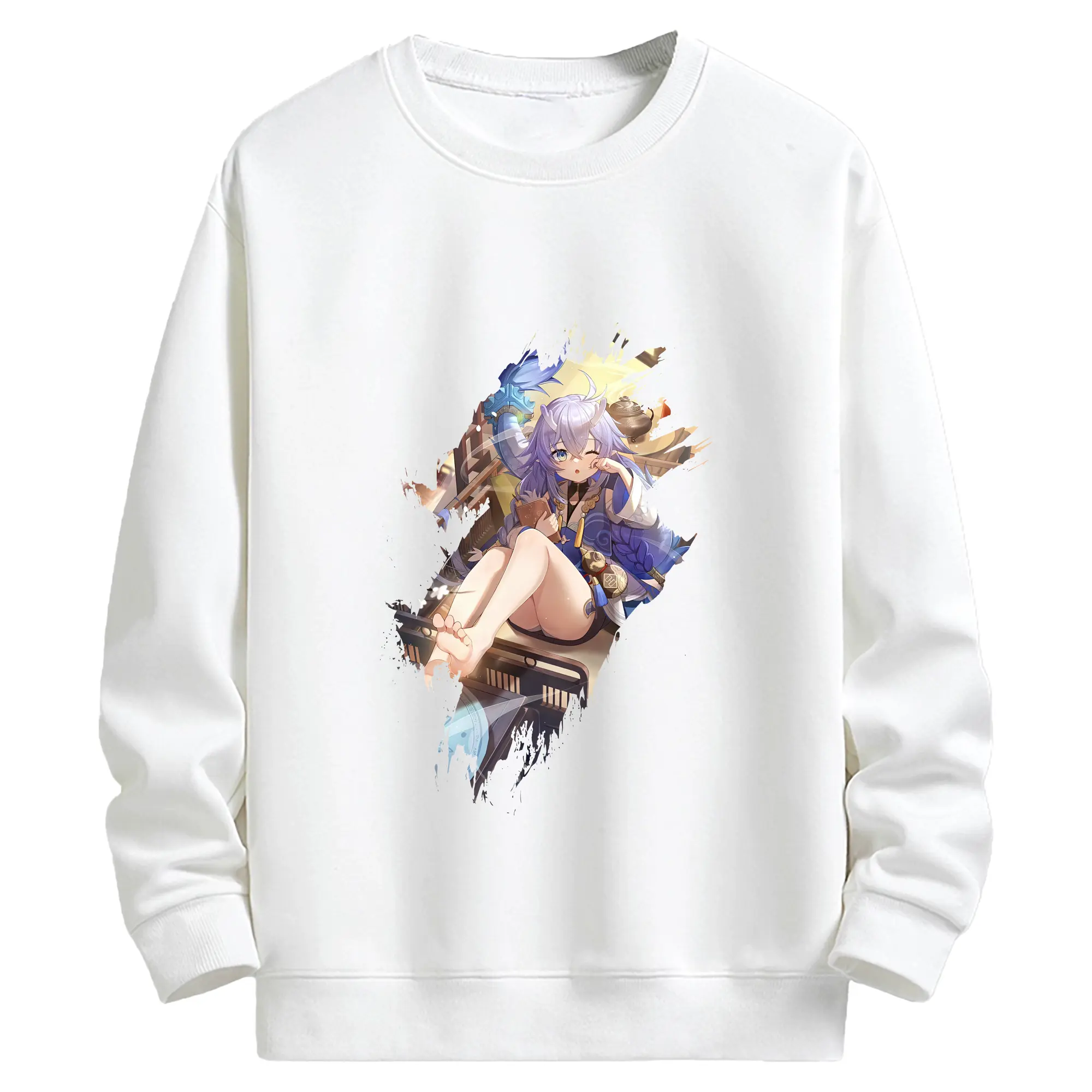 崩壊：スターレイル グッズ 白露 - キッズ クルーネックスウェットシャツ ・ フロントプリント ・ 綿80％ ポリエステル20％ ・ 快適 通学 スポーツ 日常使い お散歩用