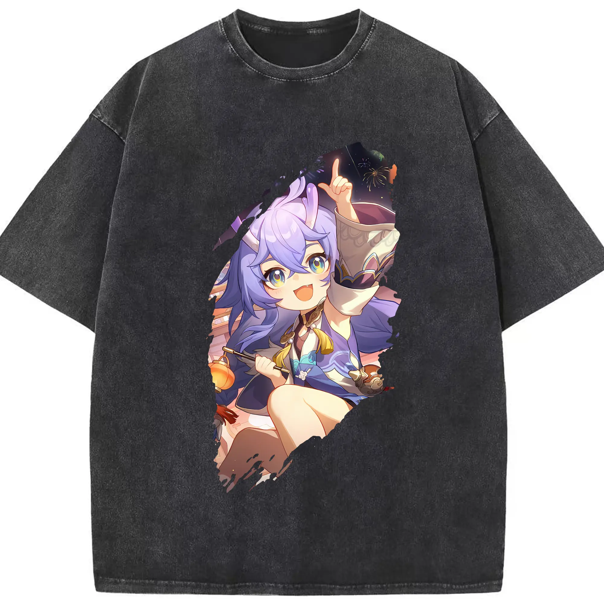 崩壊：スターレイル グッズ 白露 - 綿100％ ヴィンテージ風 半袖Tシャツ ・ フロントプリント ・ 柔らか肌触り ・ 通気性 快適 ・ スポーツ カジュアル 外出用