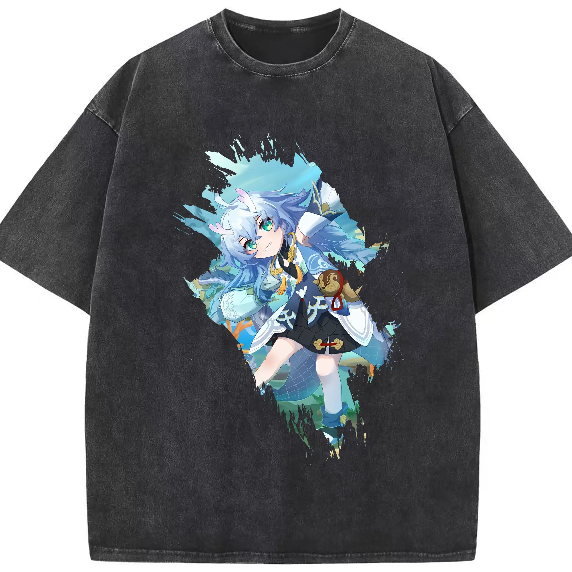 崩壊：スターレイル グッズ 白露 - 綿100％ ヴィンテージ風 半袖Tシャツ ・ フロントプリント ・ 柔らか肌触り ・ 通気性 快適 ・ スポーツ カジュアル 外出用