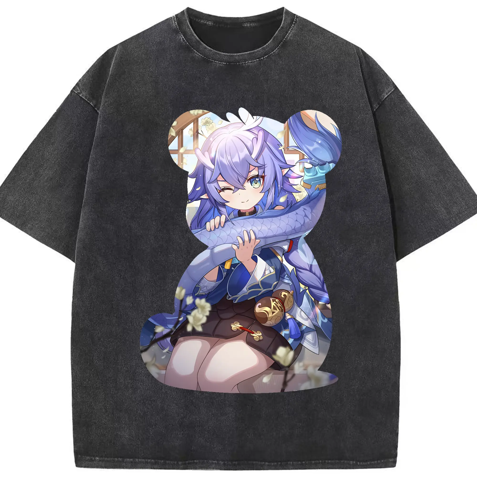 崩壊：スターレイル グッズ 白露 - 綿100％ ヴィンテージ風 半袖Tシャツ ・ フロントプリント ・ 柔らか肌触り ・ 通気性 快適 ・ スポーツ カジュアル 外出用