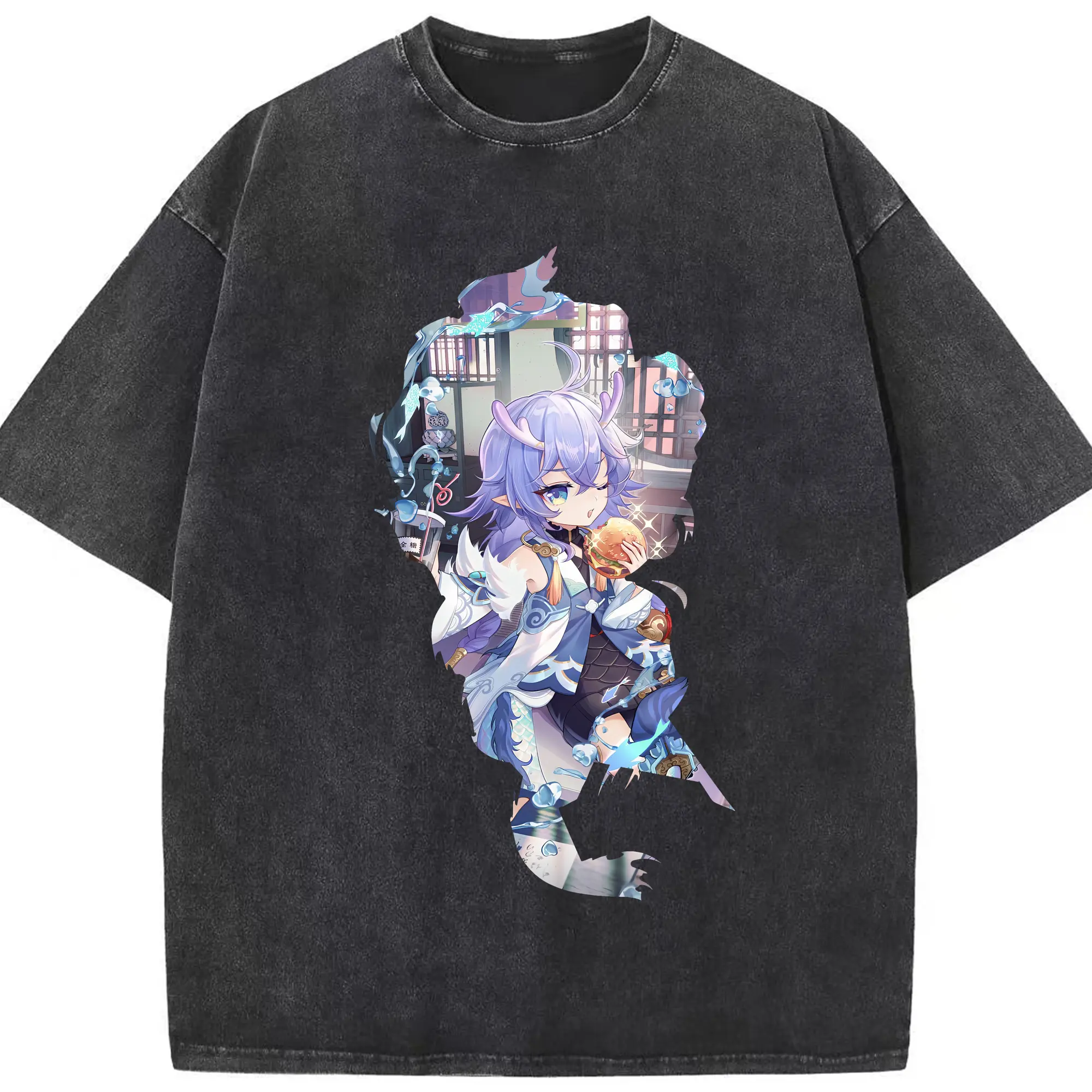 崩壊：スターレイル グッズ 白露 - 綿100％ ヴィンテージ風 半袖Tシャツ ・ フロントプリント ・ 柔らか肌触り ・ 通気性 快適 ・ スポーツ カジュアル 外出用