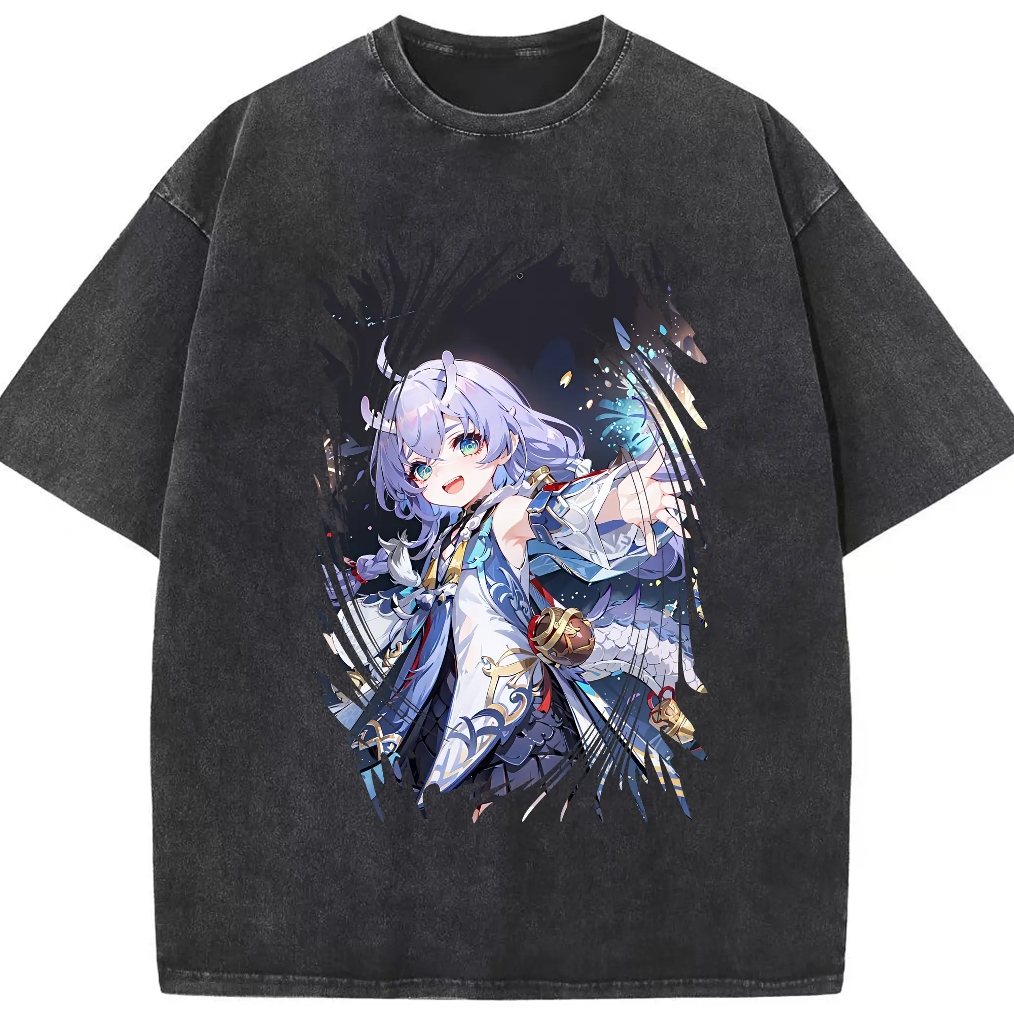 崩壊：スターレイル グッズ 白露 - 綿100％ ヴィンテージ風 半袖Tシャツ ・ フロントプリント ・ 柔らか肌触り ・ 通気性 快適 ・ スポーツ カジュアル 外出用