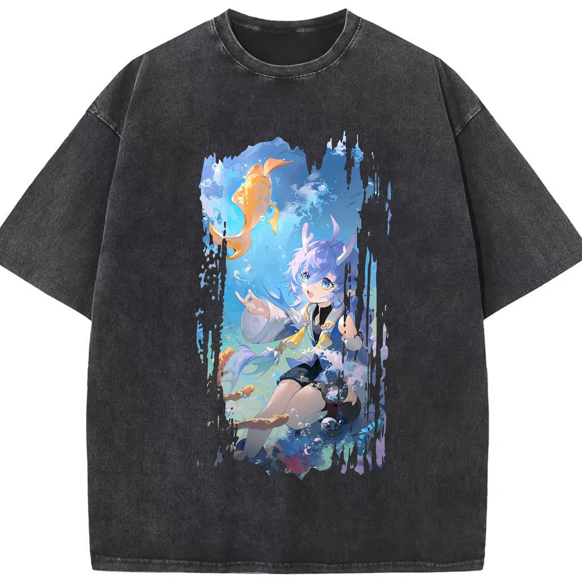 崩壊：スターレイル グッズ 白露 - 綿100％ ヴィンテージ風 半袖Tシャツ ・ フロントプリント ・ 柔らか肌触り ・ 通気性 快適 ・ スポーツ カジュアル 外出用