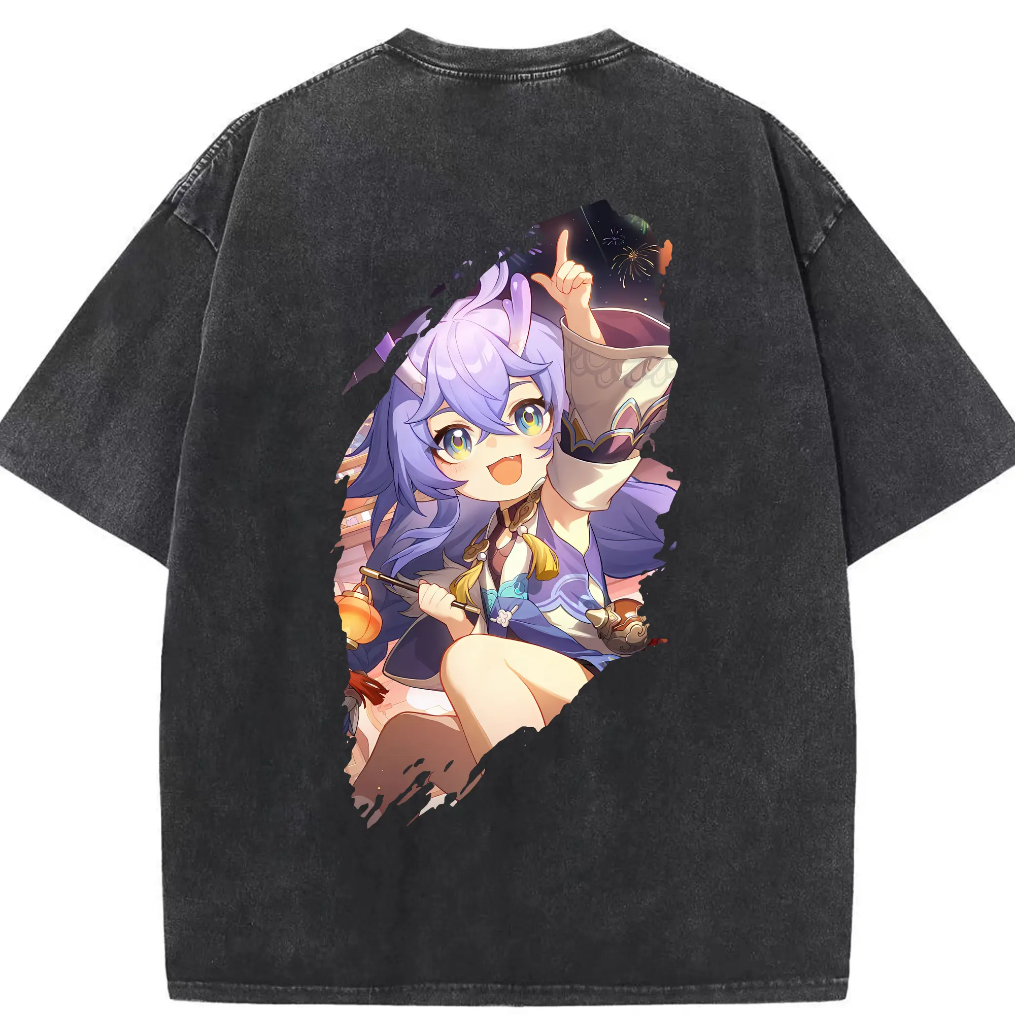 崩壊：スターレイル グッズ 白露 - 綿100％ ヴィンテージ風 半袖Tシャツ ・ 背面プリント ・ 柔らか肌触り ・ 通気性 快適 ・ スポーツ カジュアル 外出用
